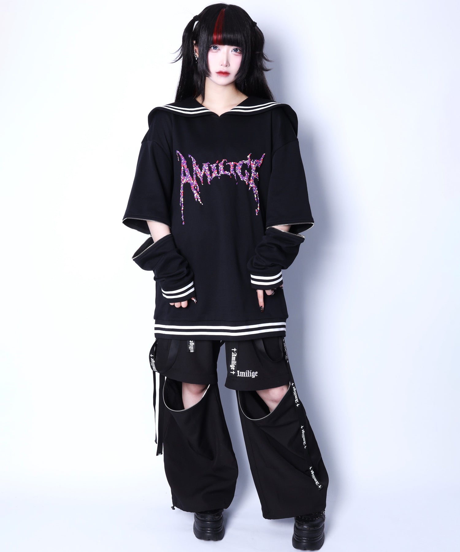 Amilige発泡プリントセーラーカラースウェット