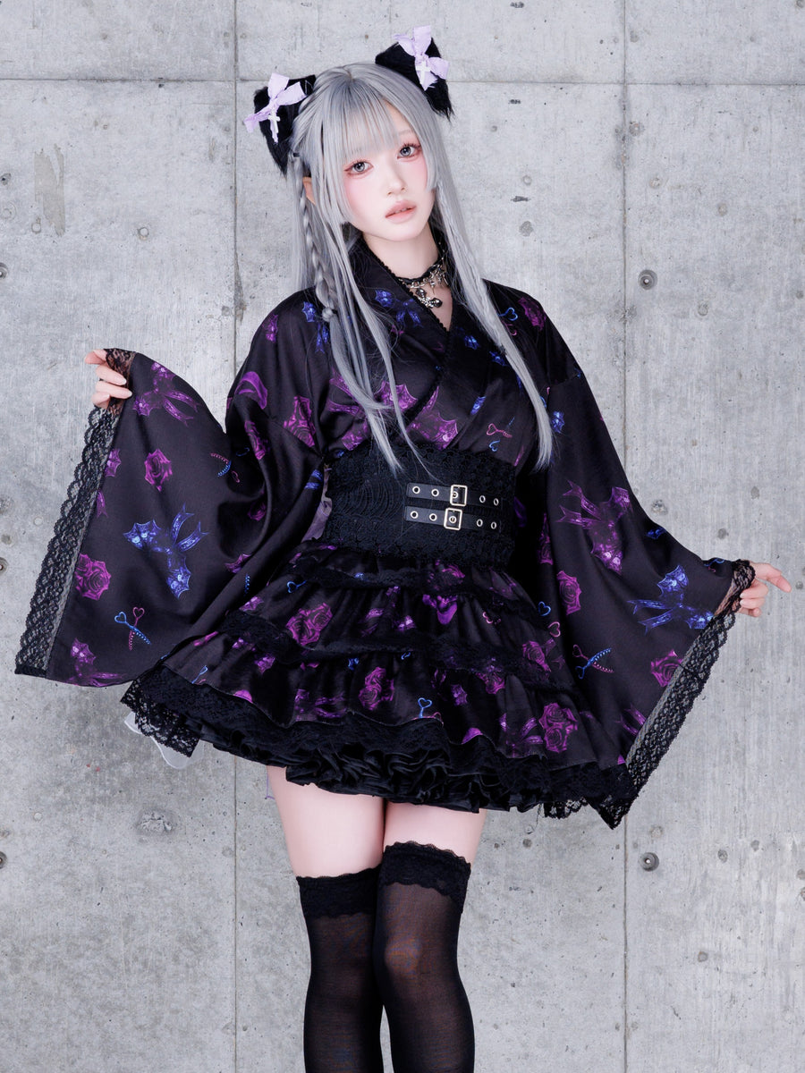 眠*羊様 Ank Rouge ギンガムメイド浴衣ドレス ブラック Devil Rose Bat浴衣ドレス– A AM STUDIO