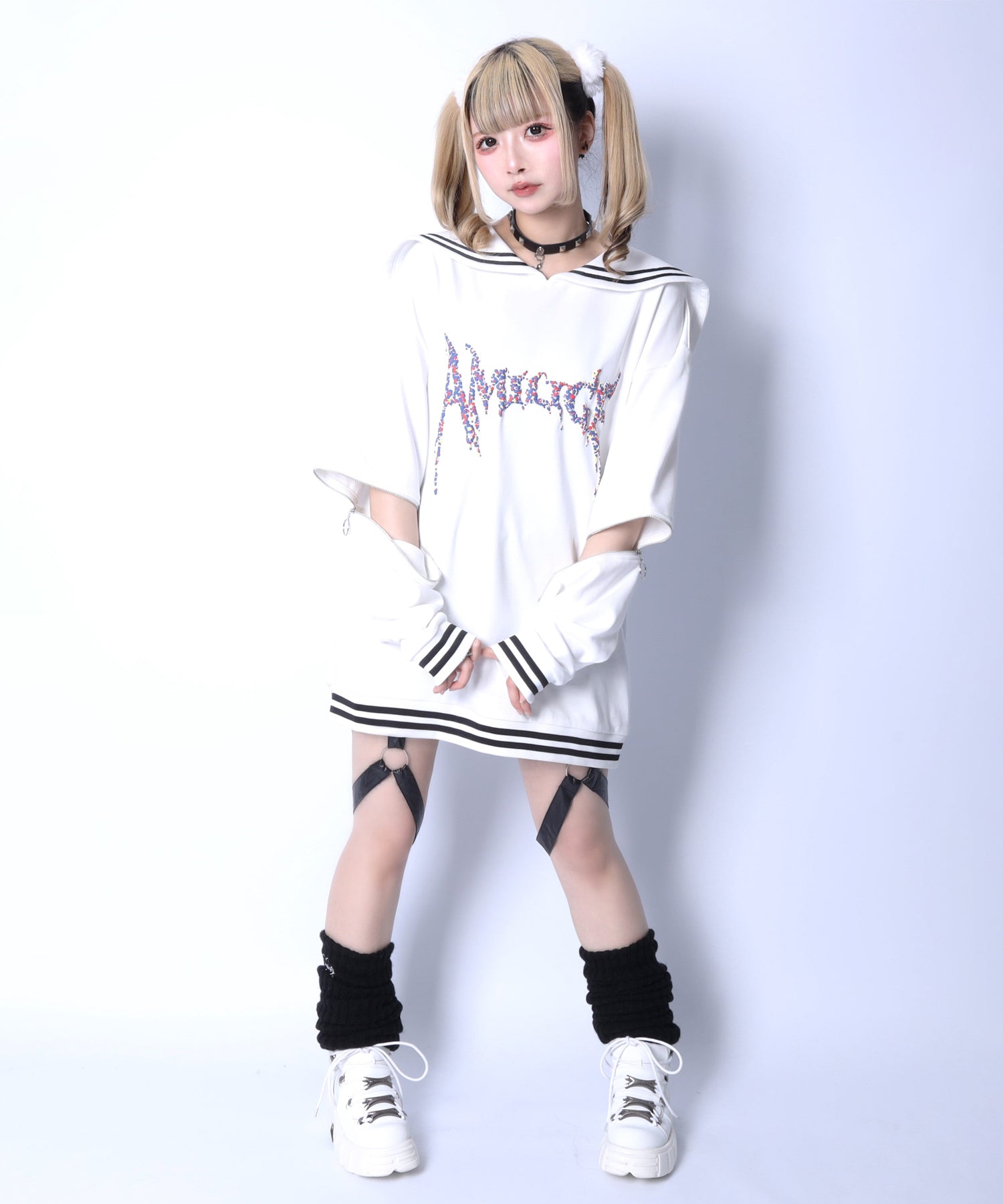 Amilige発泡プリントセーラーカラースウェット