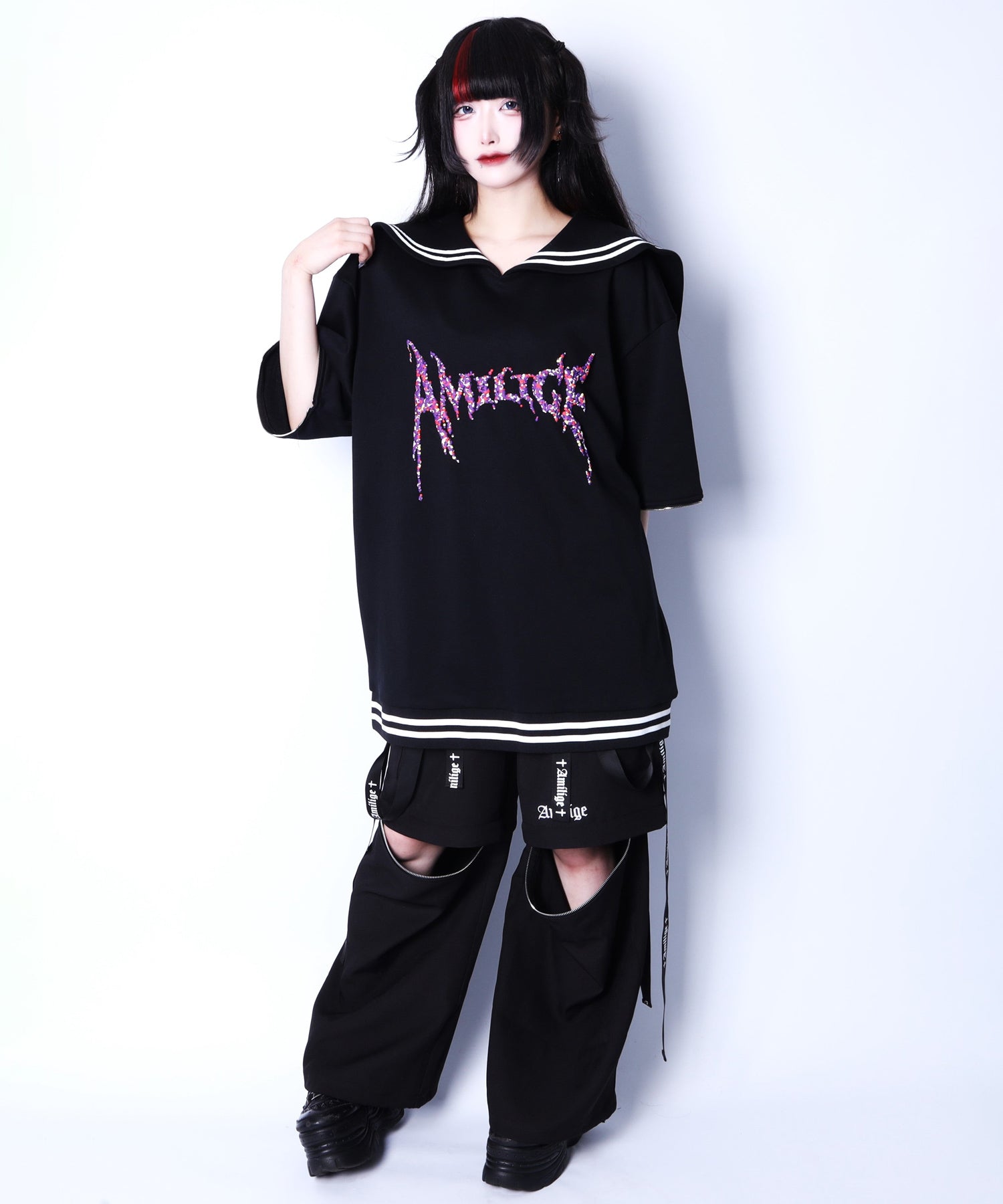 Amilige発泡プリントセーラーカラースウェット