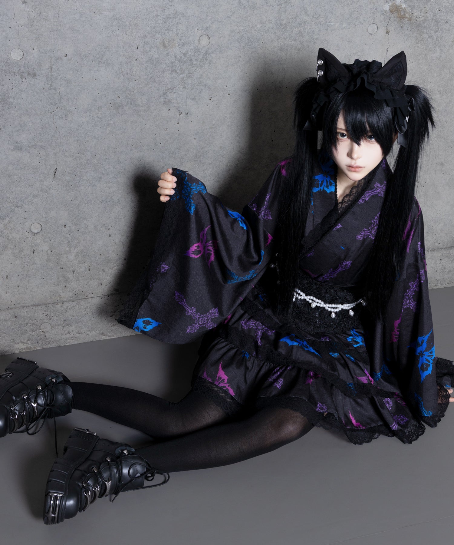 クロス蝶々総柄浴衣ワンピース+帯セット