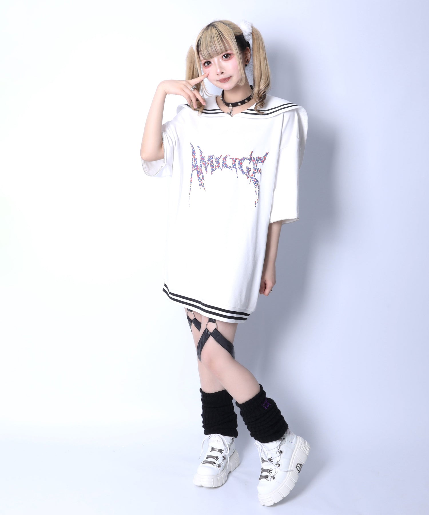 Amilige発泡プリントセーラーカラースウェット