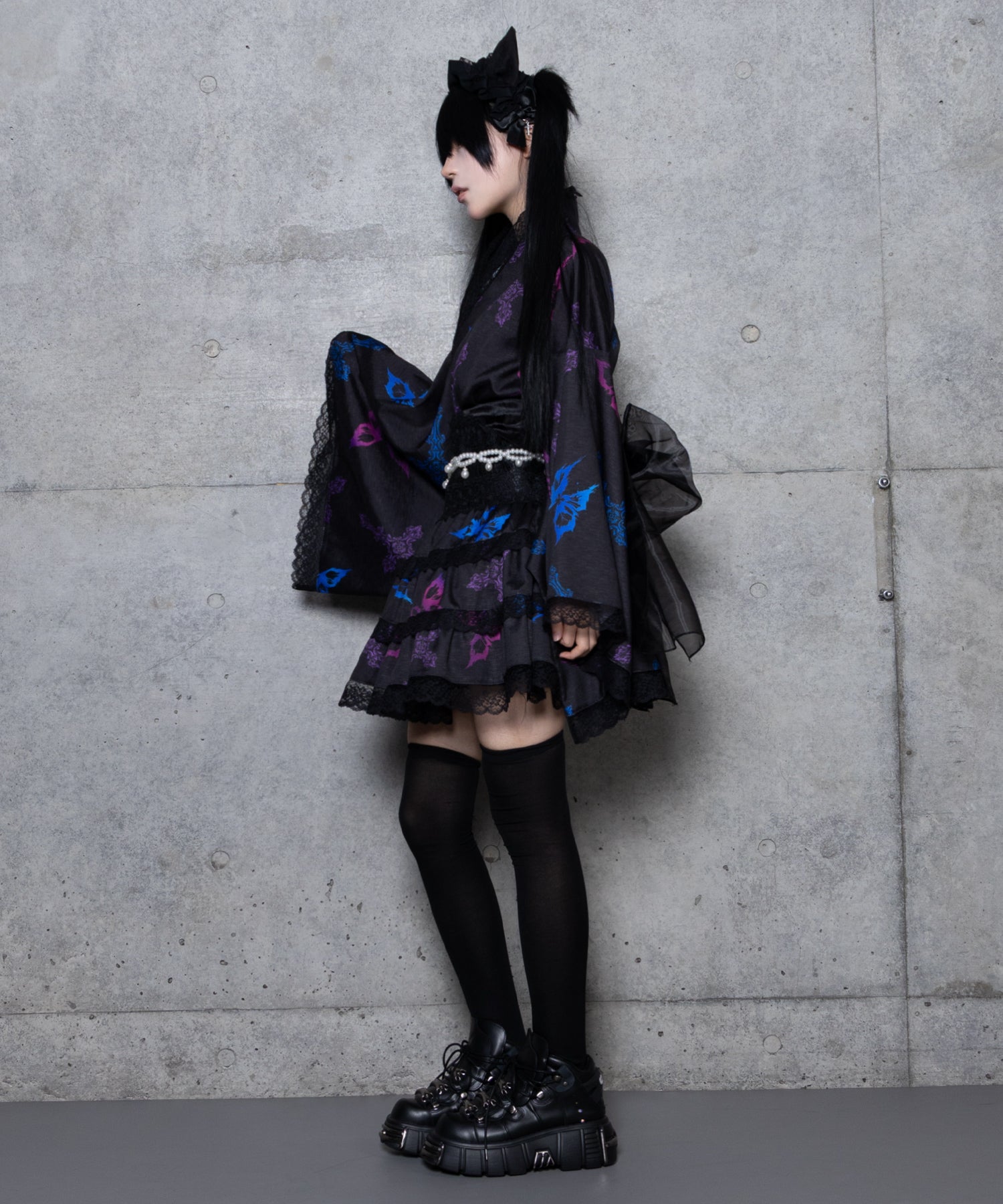 クロス蝶々総柄浴衣ワンピース+帯セット