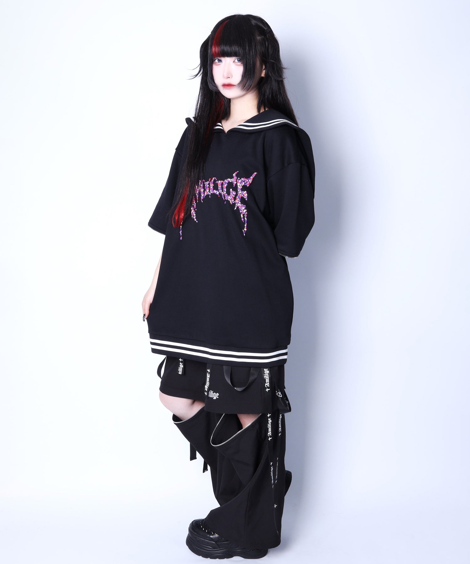 Amilige発泡プリントセーラーカラースウェット