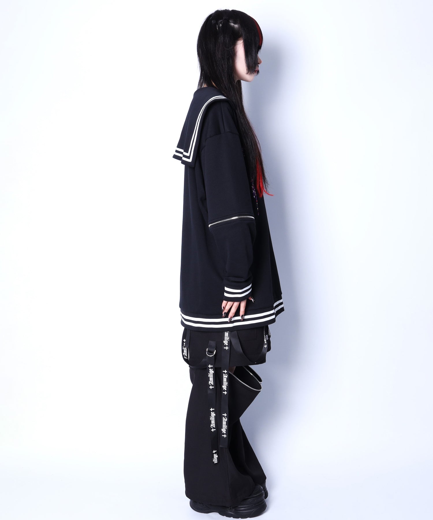 Amilige発泡プリントセーラーカラースウェット