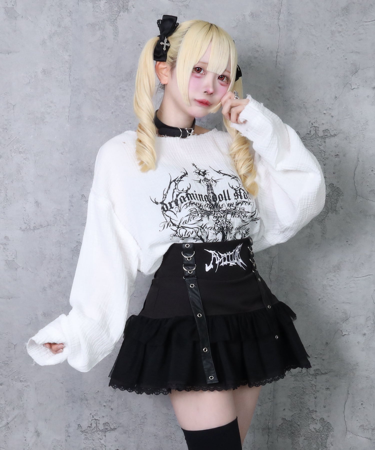 クロスロゴプリントダメージガーゼトップス