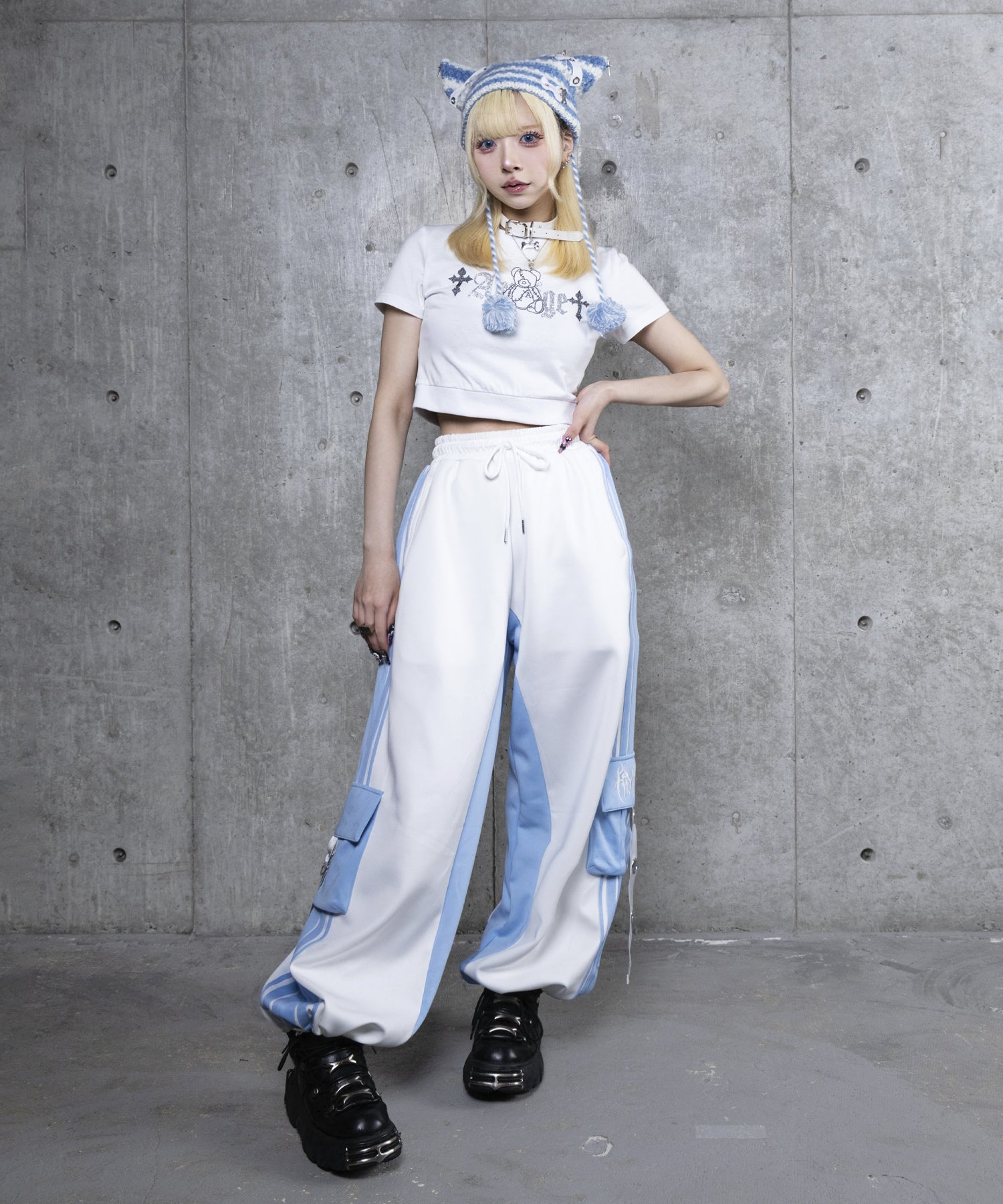 バイカラー裾ポケットラインジャージパンツ