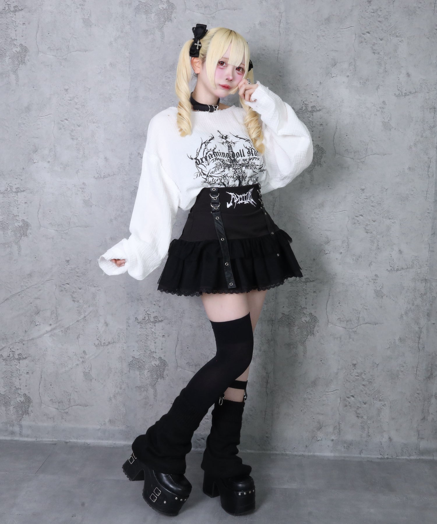 クロスロゴプリントダメージガーゼトップス