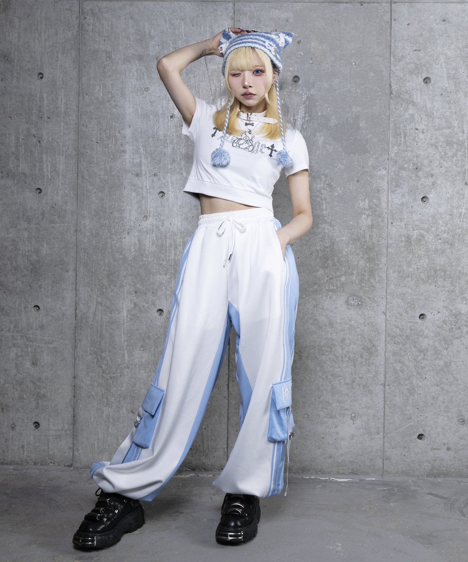 バイカラー裾ポケットラインジャージパンツ