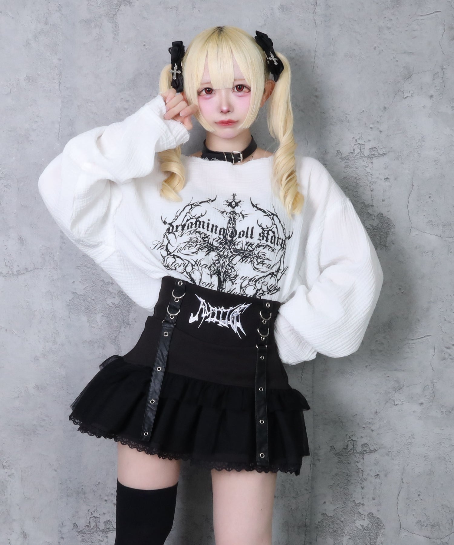 クロスロゴプリントダメージガーゼトップス