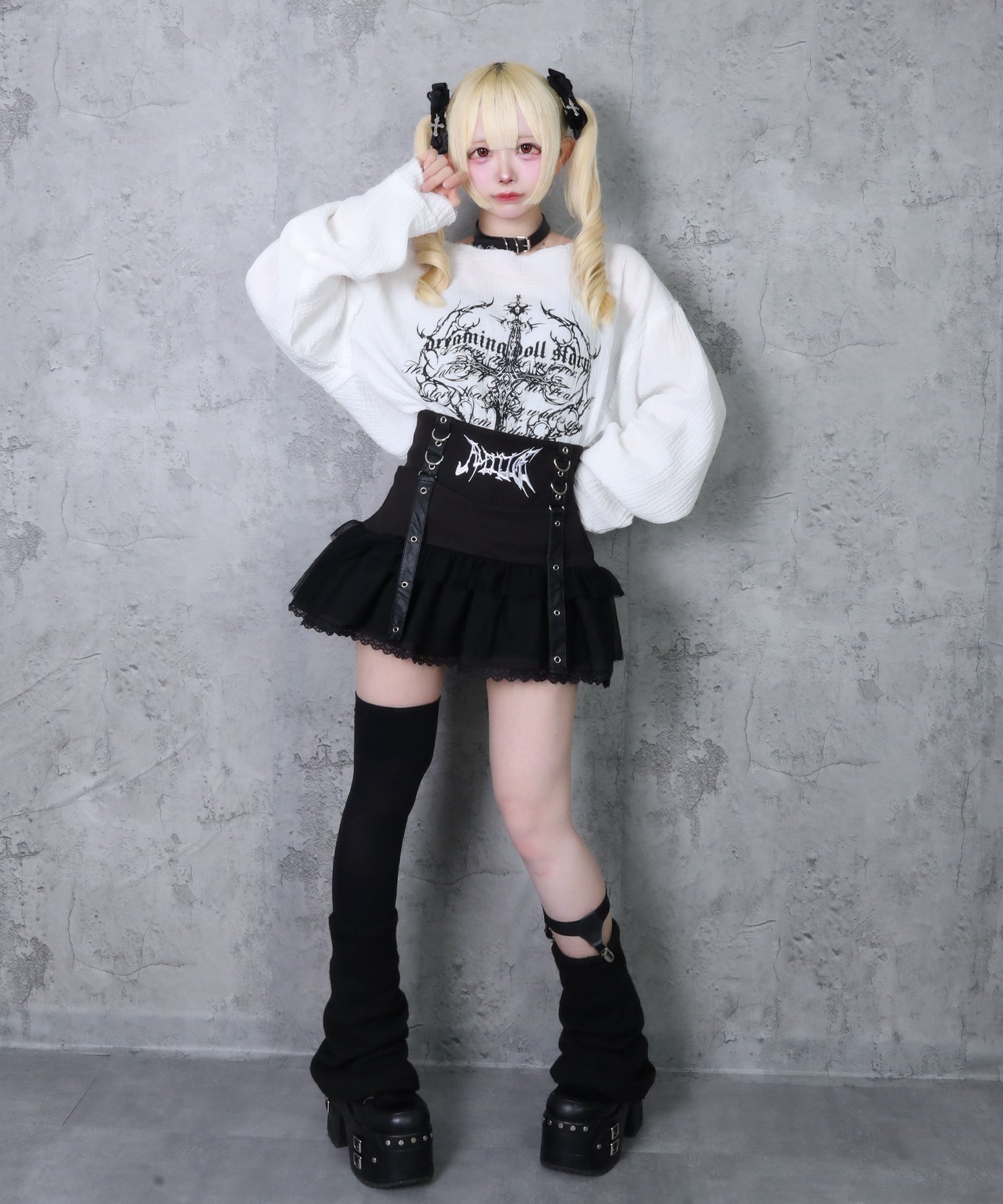 クロスロゴプリントダメージガーゼトップス