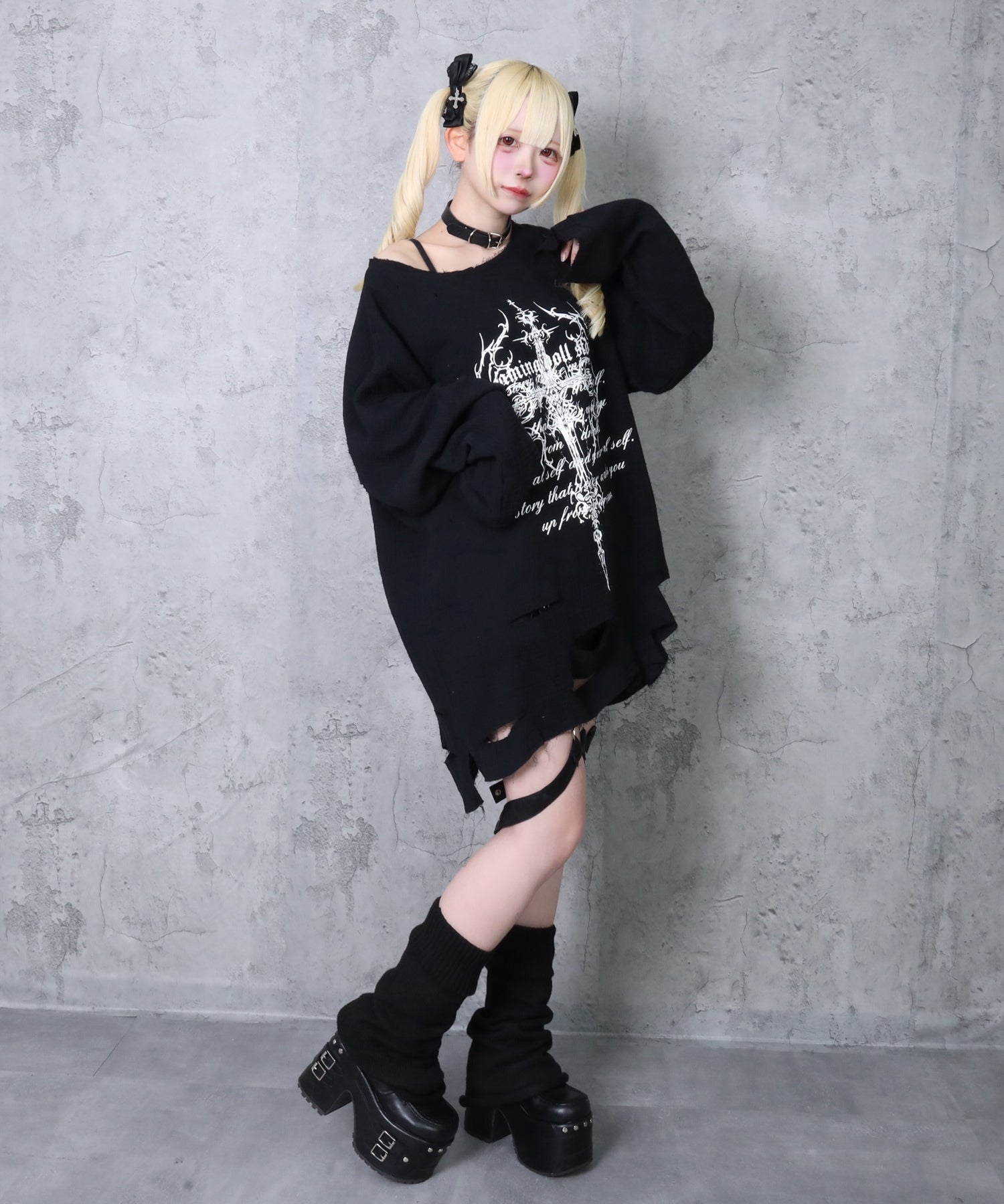 クロスロゴプリントダメージガーゼトップス