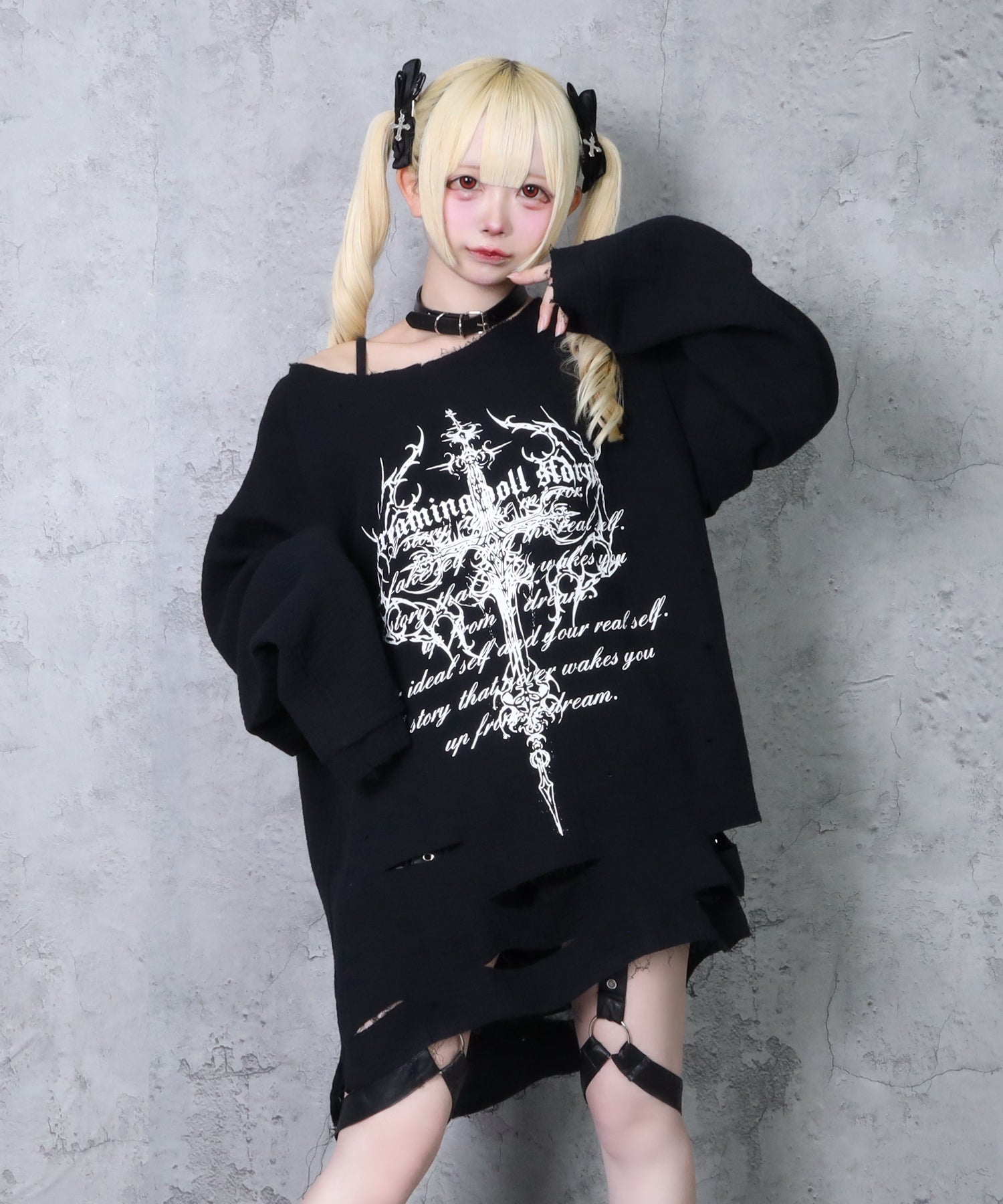 クロスロゴプリントダメージガーゼトップス