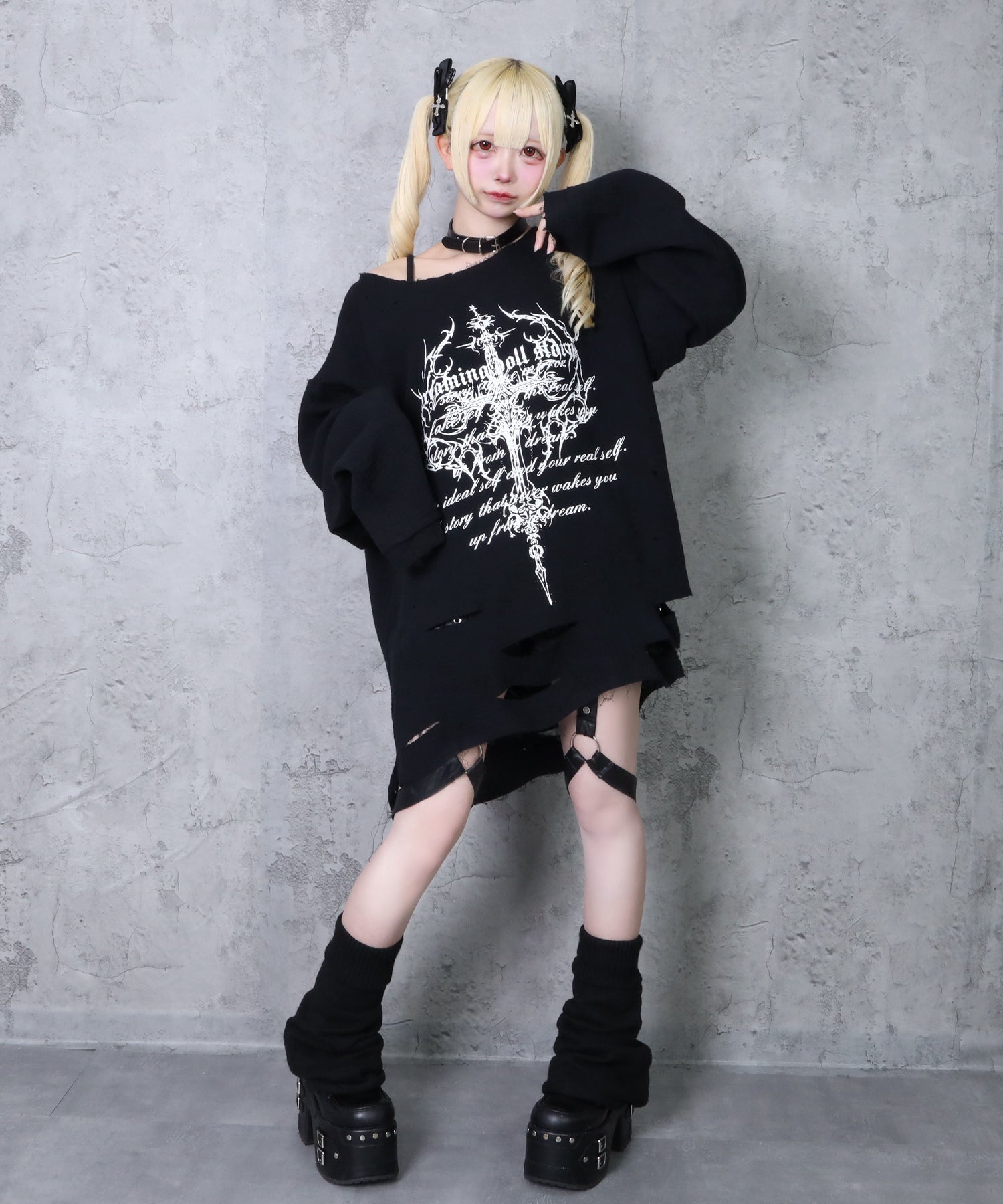 クロスロゴプリントダメージガーゼトップス