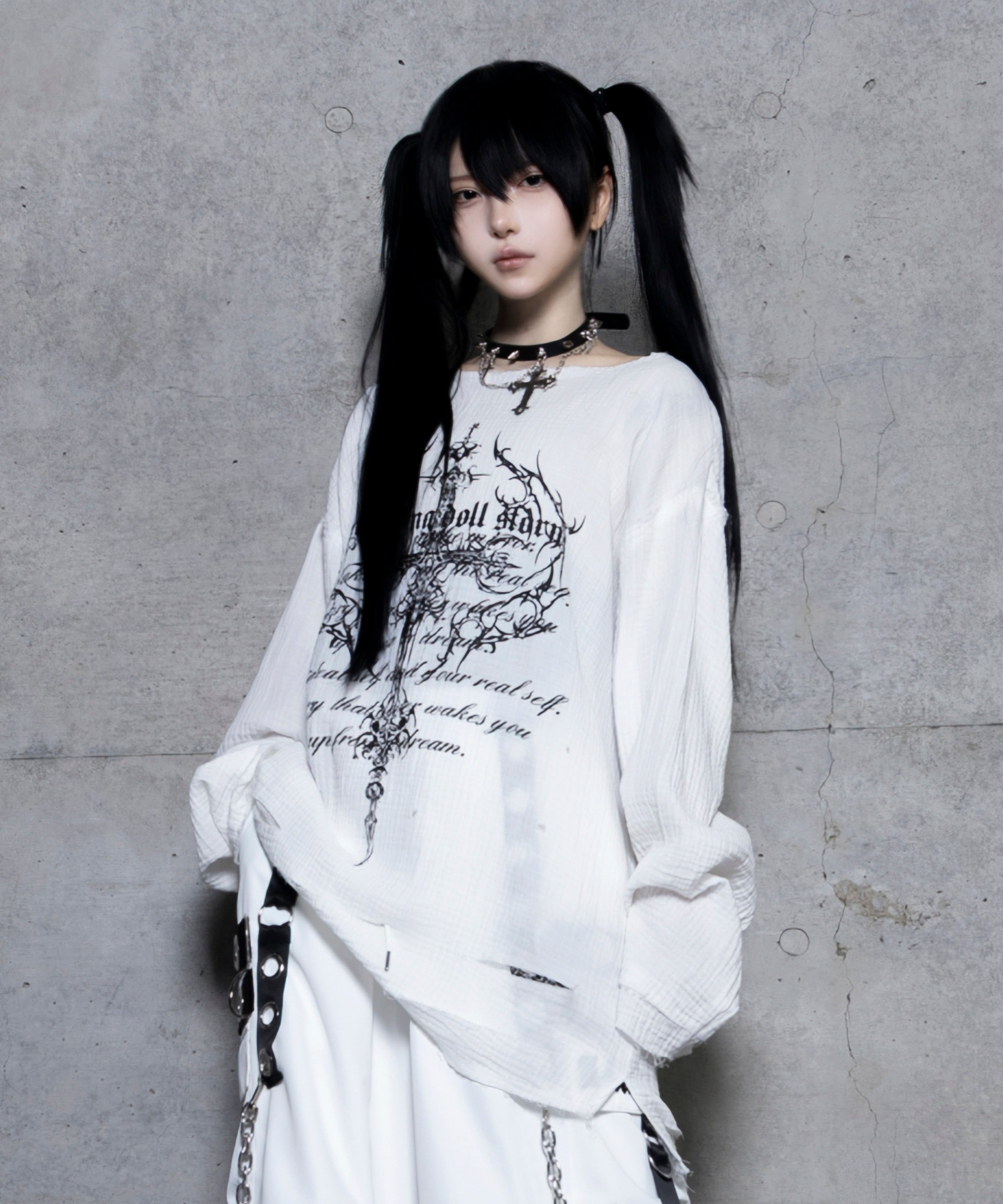 クロスロゴプリントダメージガーゼトップス