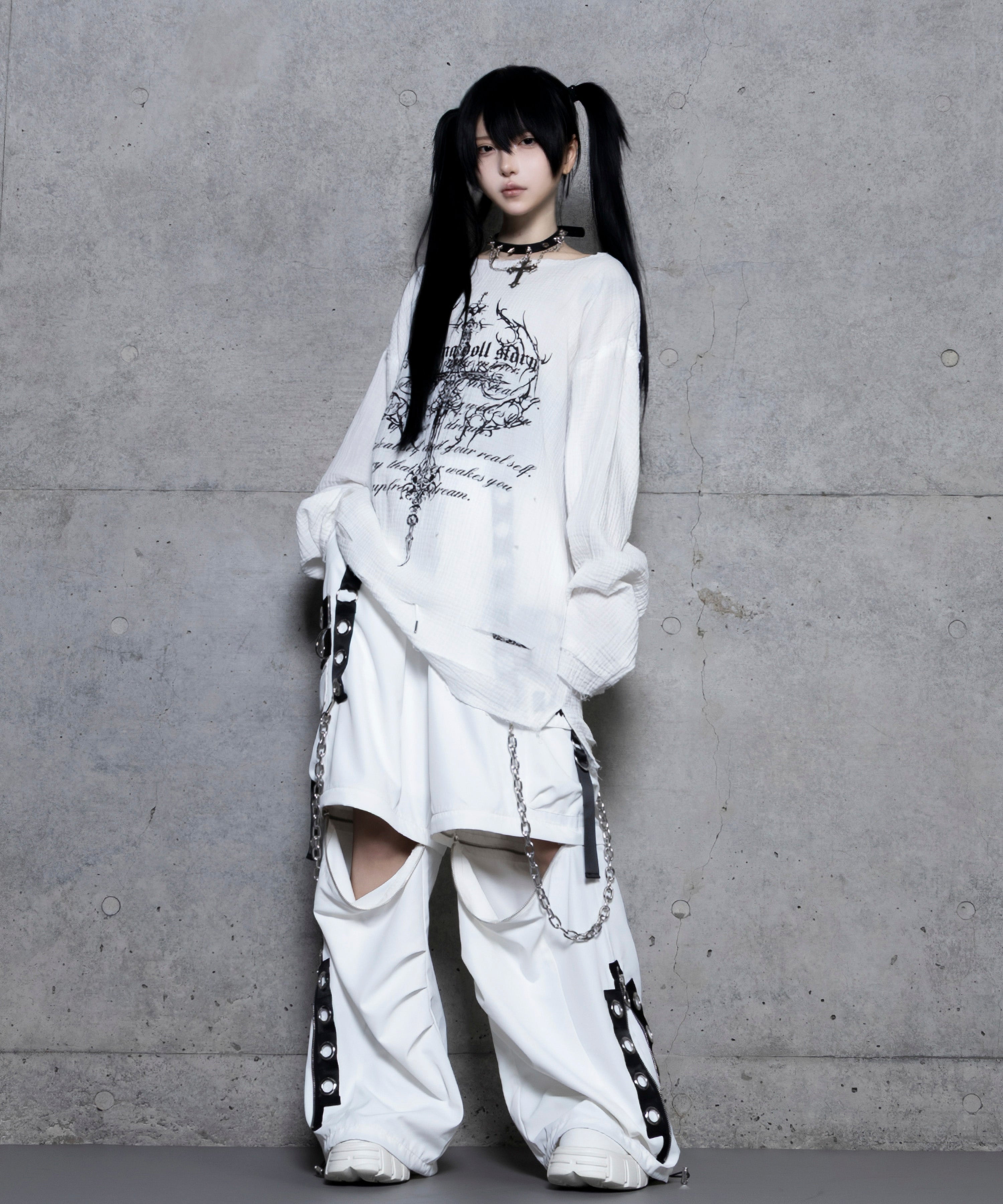 クロスロゴプリントダメージガーゼトップス