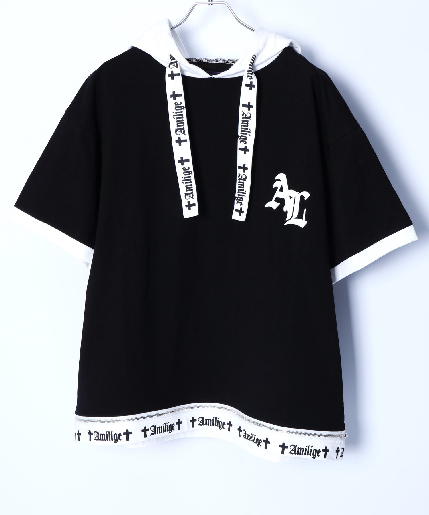Amiligeロゴ裾ZIP半袖カットソーパーカー