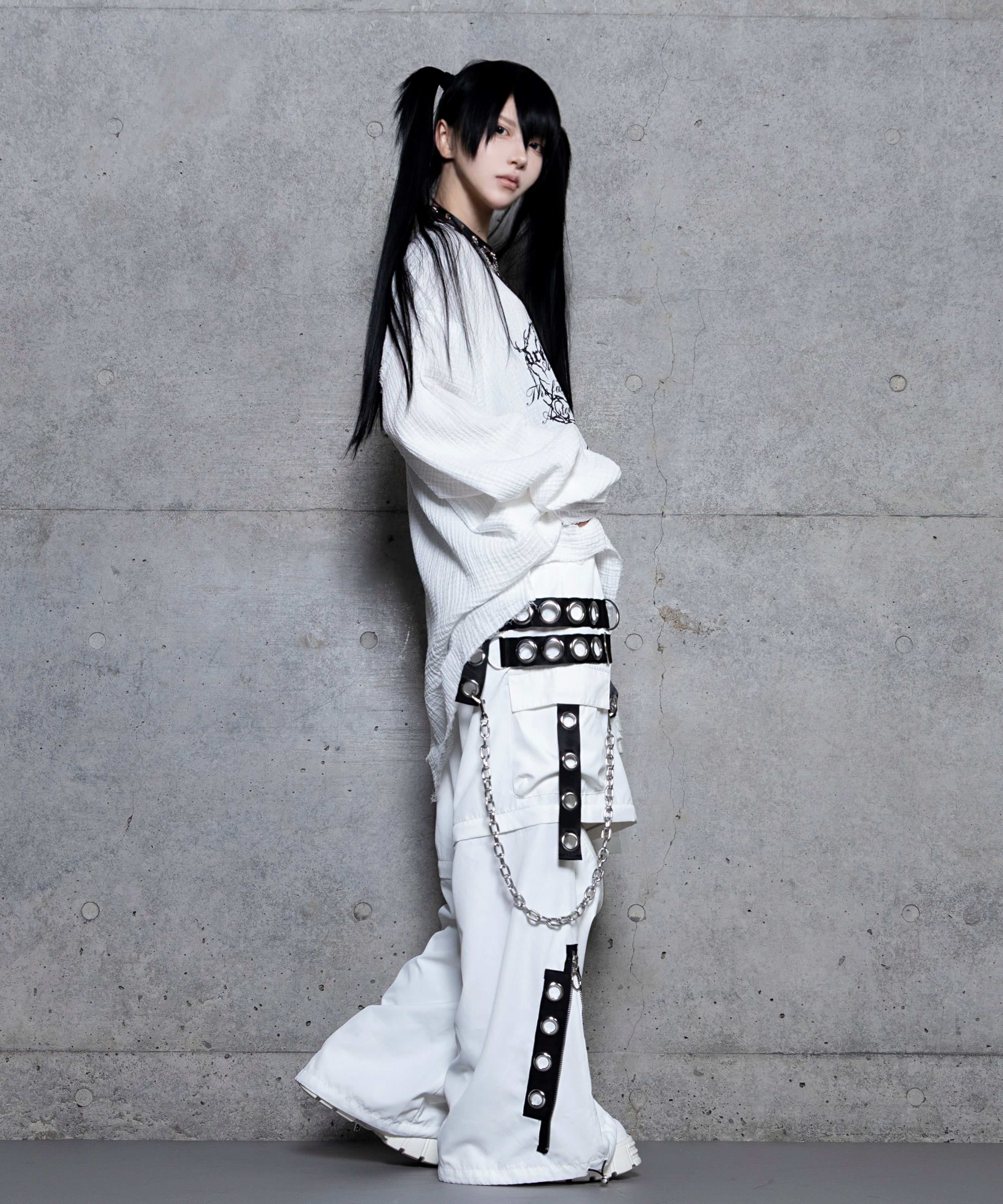 クロスロゴプリントダメージガーゼトップス