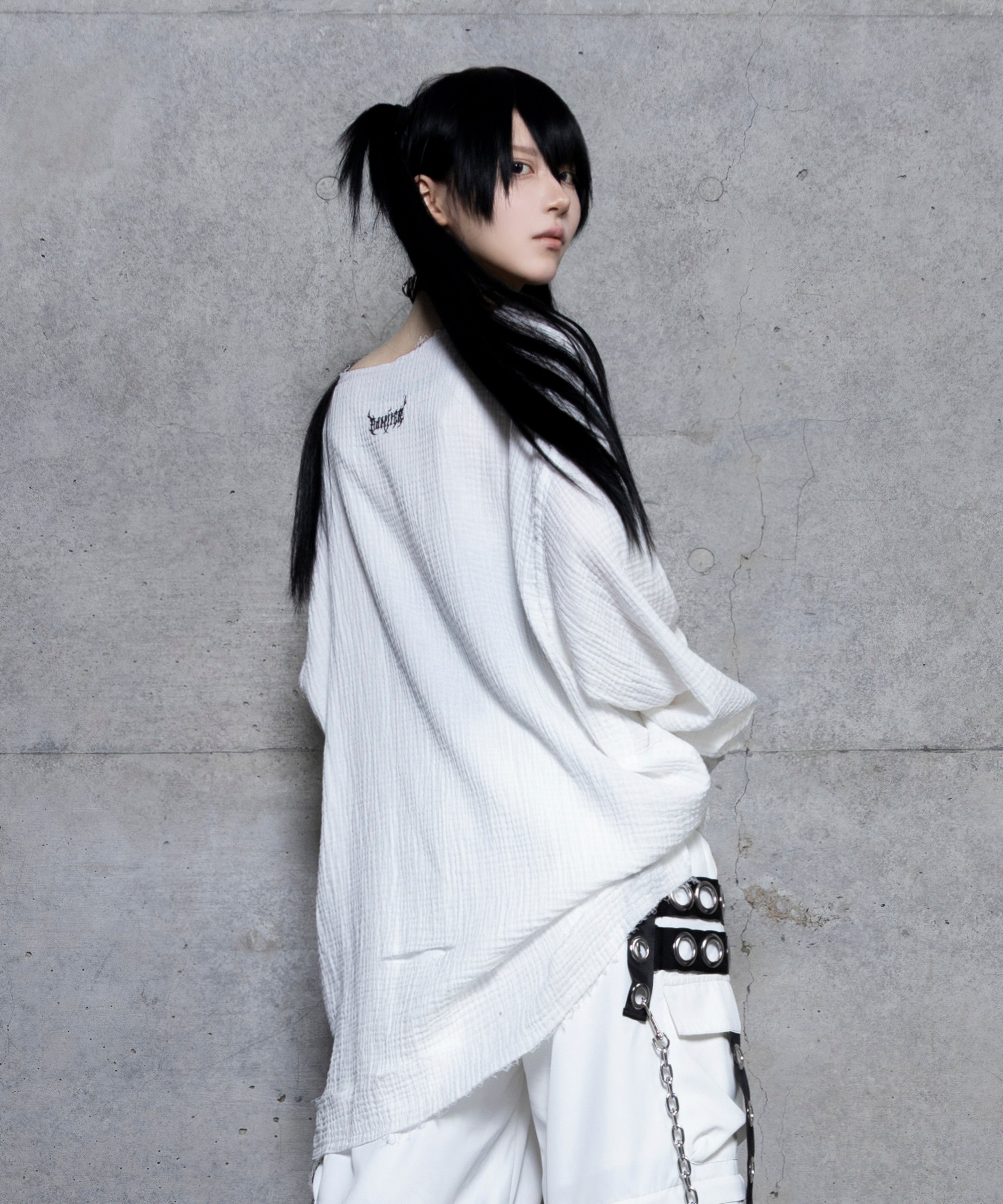 クロスロゴプリントダメージガーゼトップス