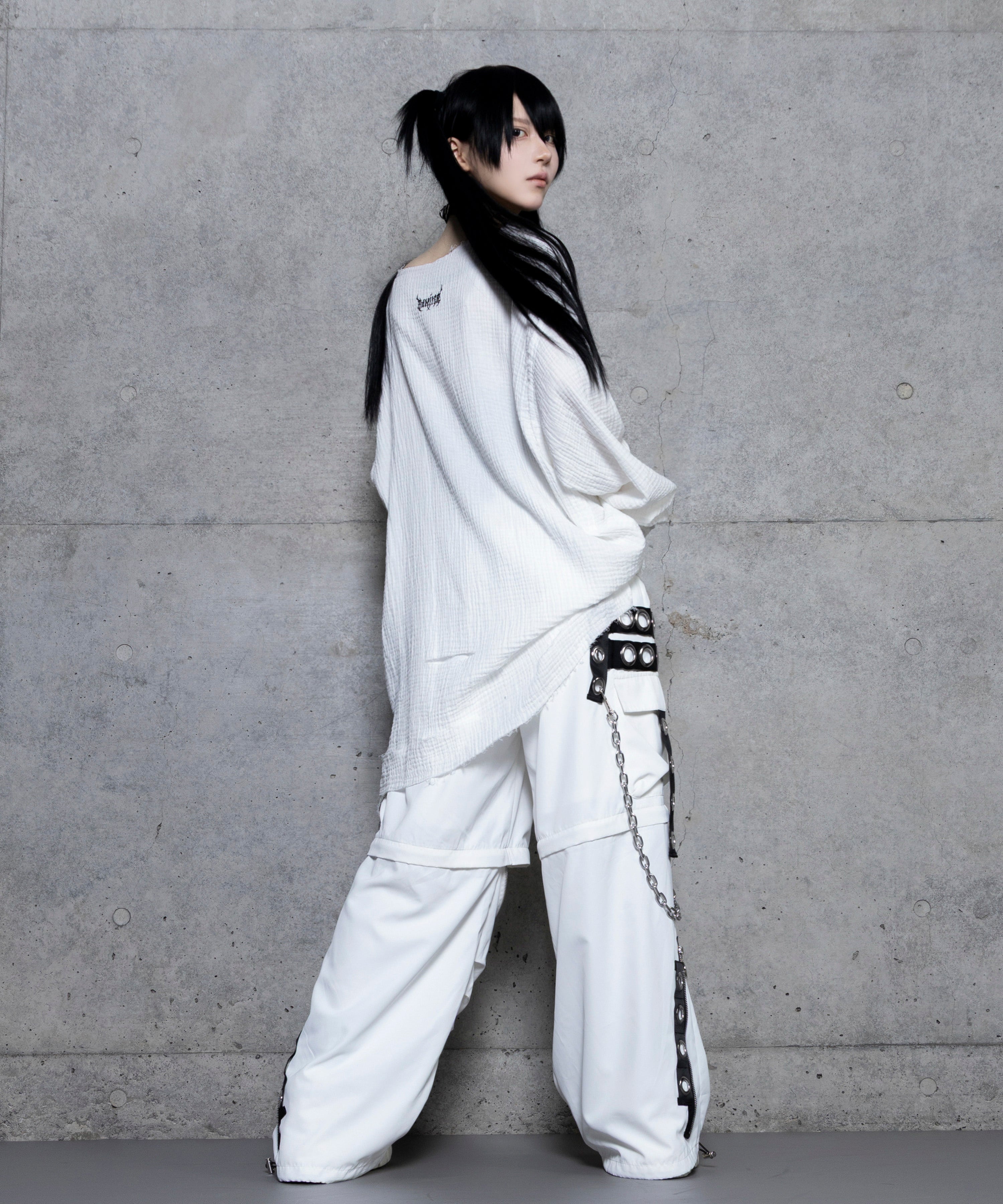 クロスロゴプリントダメージガーゼトップス