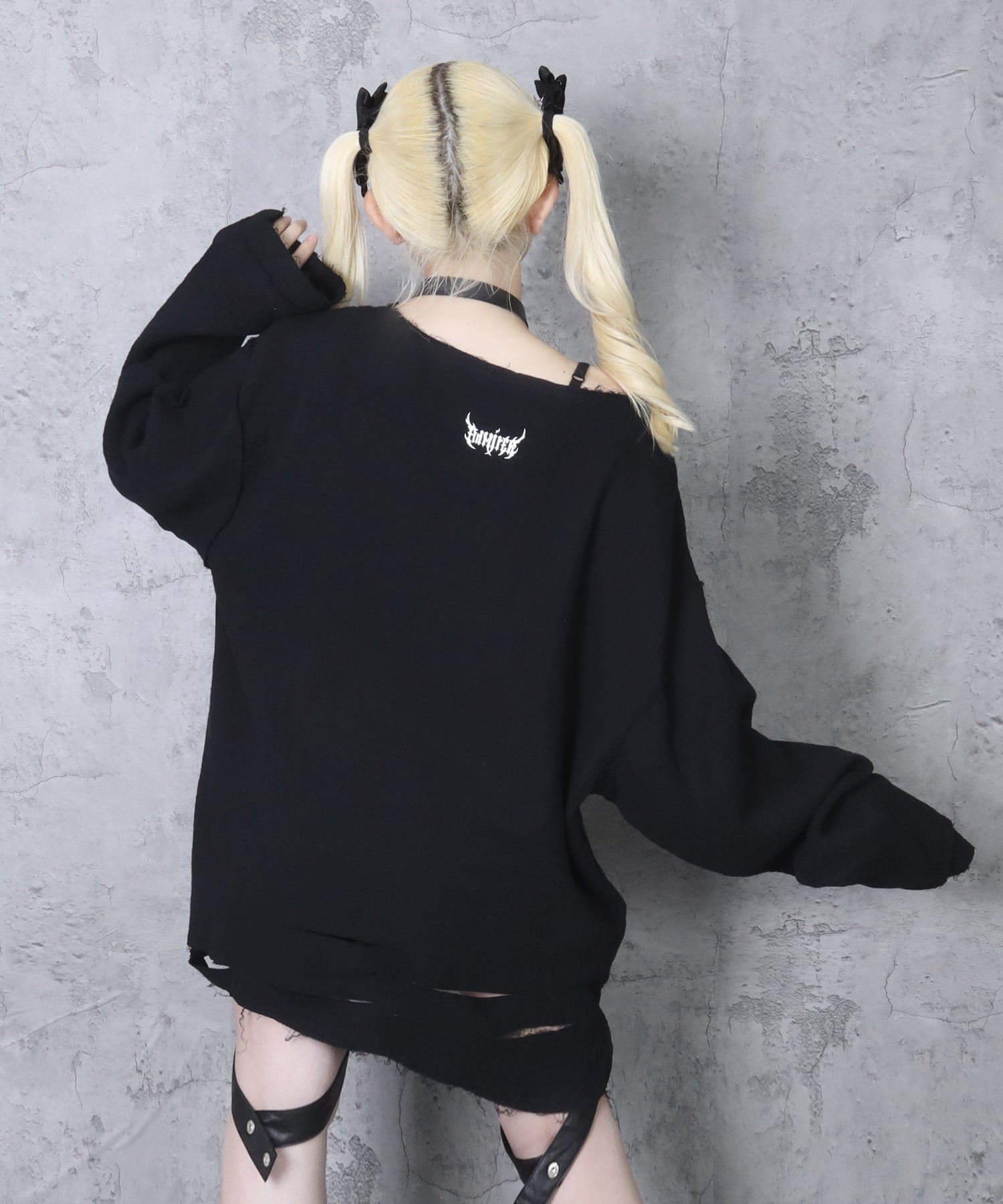 クロスロゴプリントダメージガーゼトップス