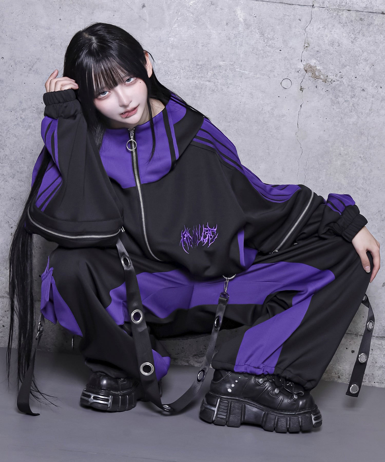 バイカラー裾ポケットラインジャージパンツ