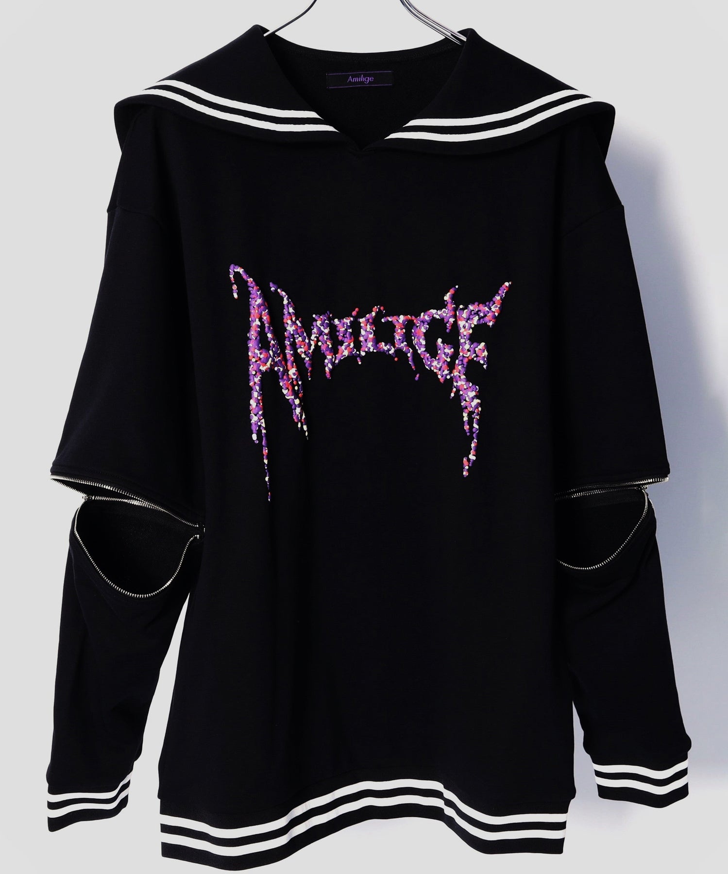 Amilige発泡プリントセーラーカラースウェット