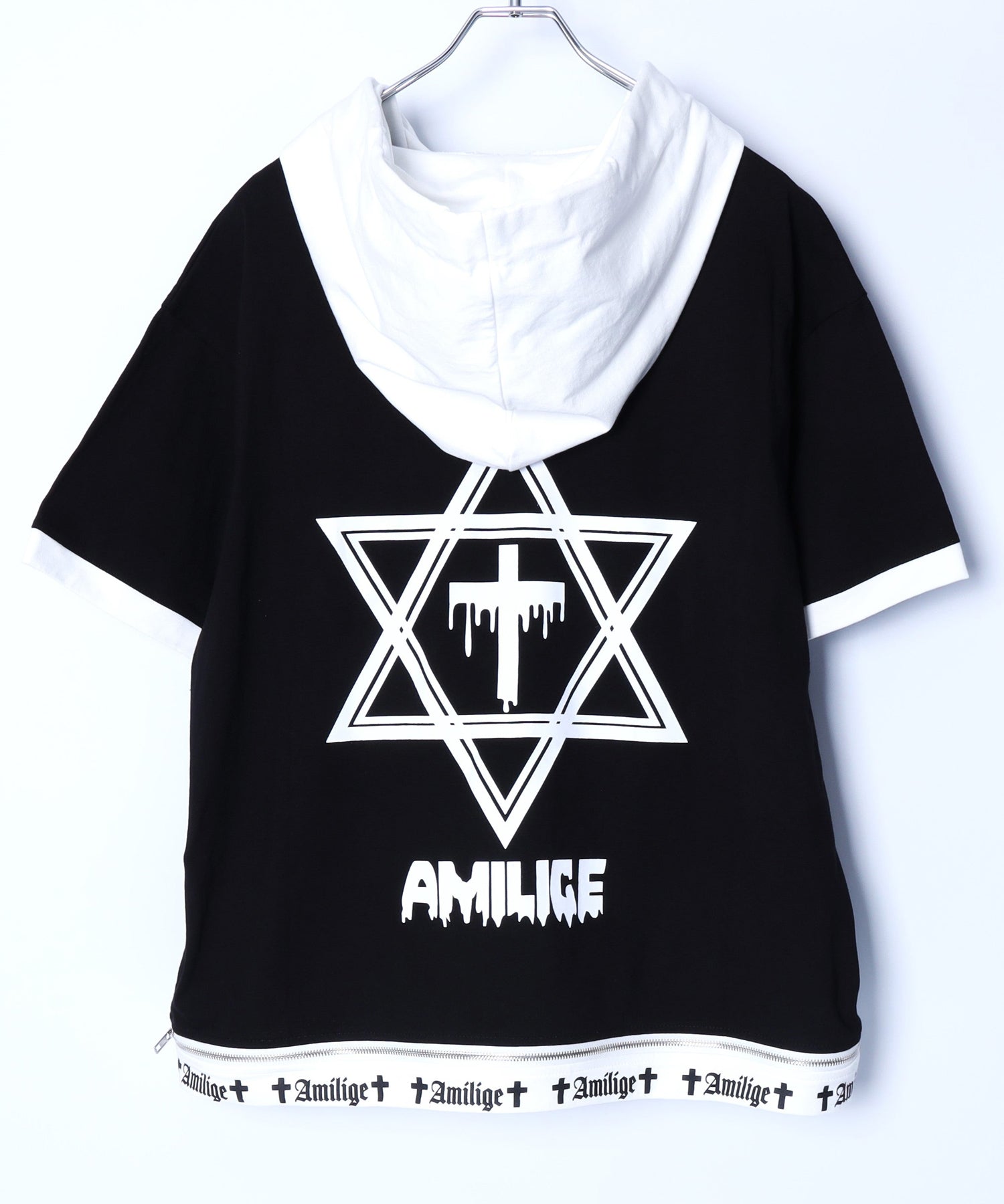 Amiligeロゴ裾ZIP半袖カットソーパーカー