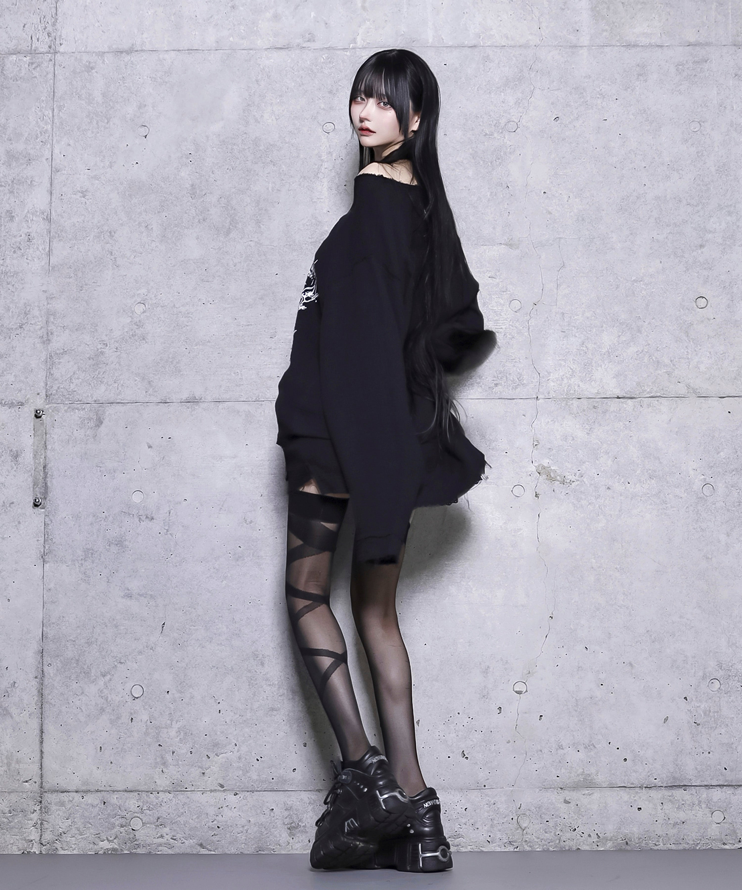 クロスロゴプリントダメージガーゼトップス