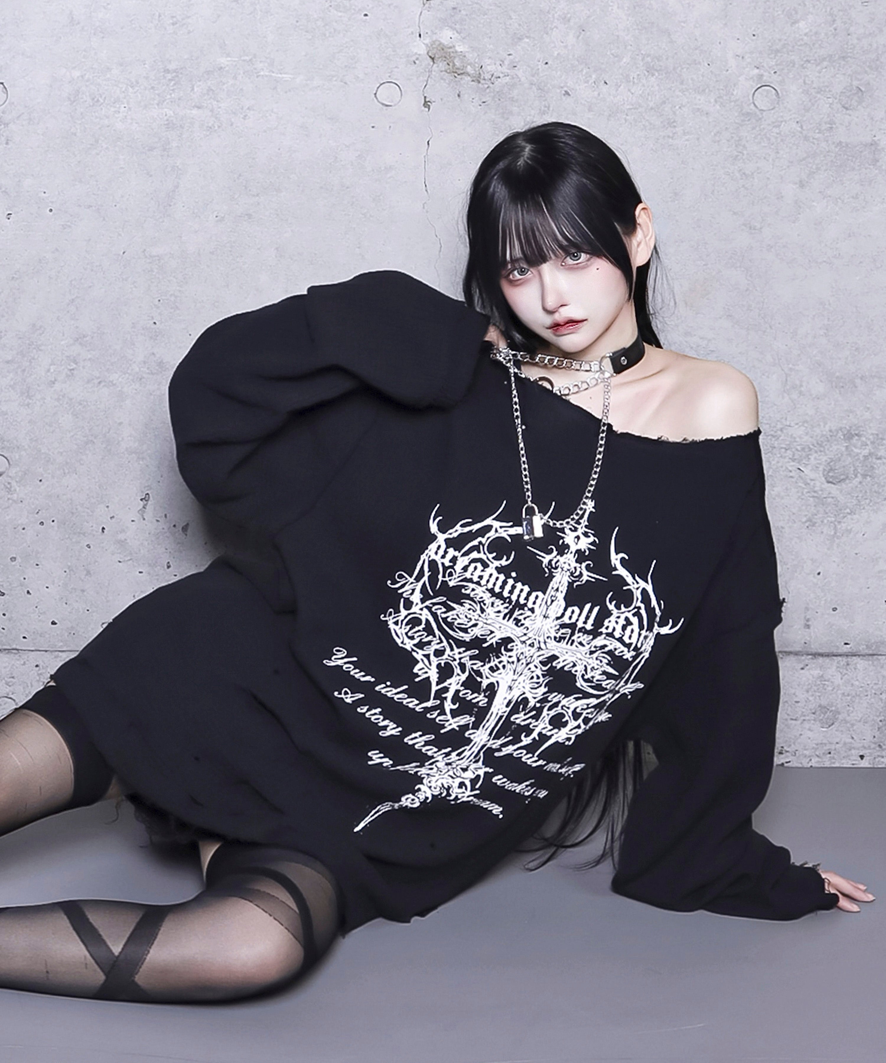 クロスロゴプリントダメージガーゼトップス