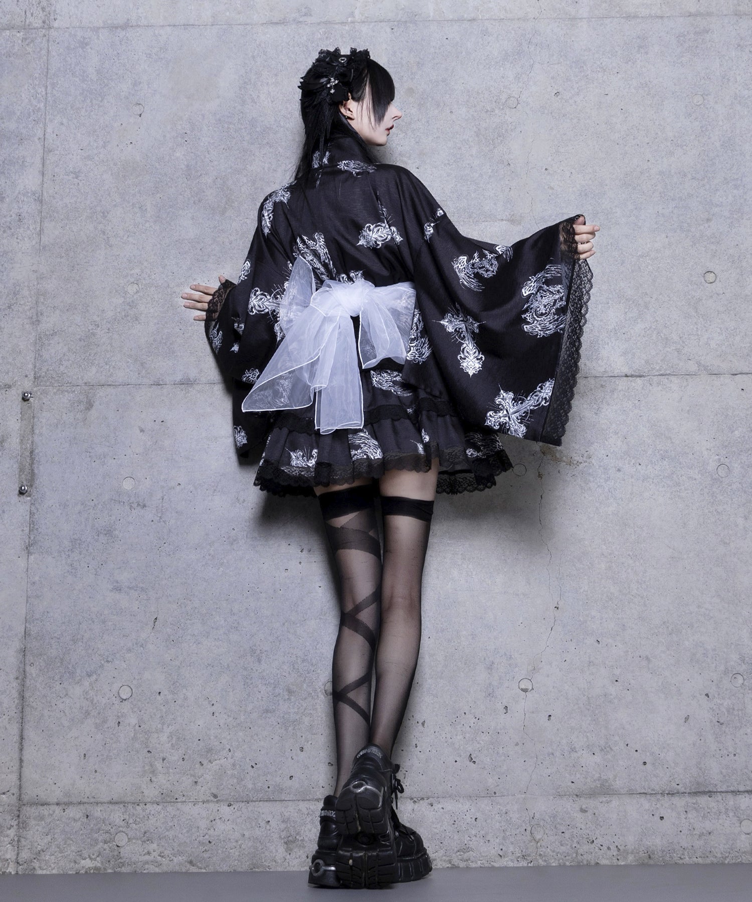 クロスハート羽総柄浴衣ワンピース+帯セット