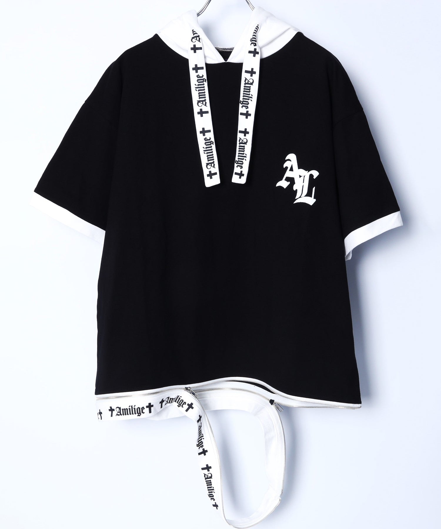 Amiligeロゴ裾ZIP半袖カットソーパーカー