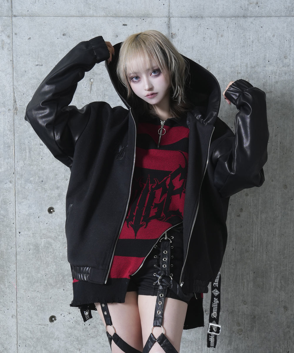 【新品タグ付き】 Amilige フード付き袖PUスタジャン アウター フード付き袖PUスタジャン– A AM STUDIO