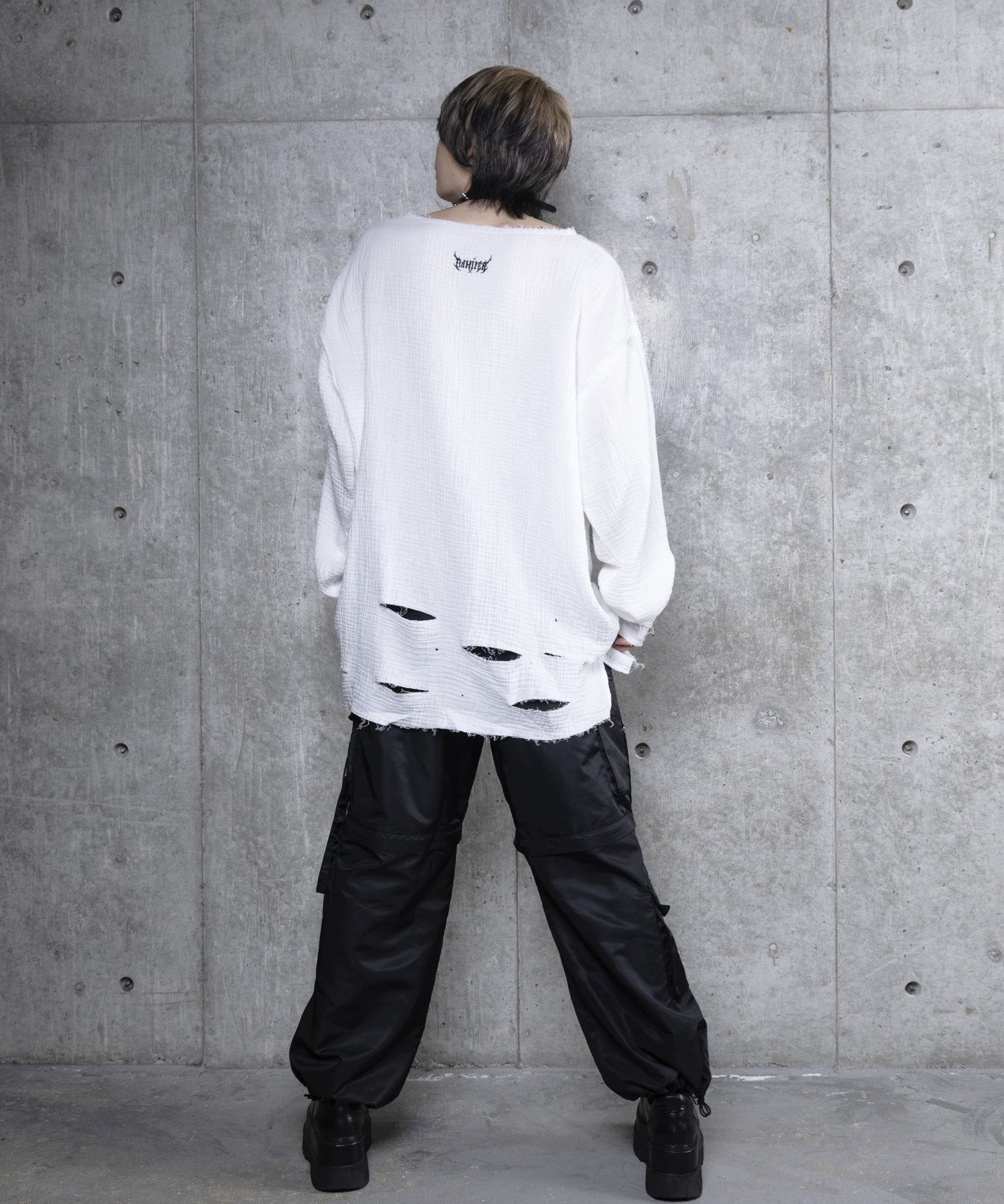 クロスロゴプリントダメージガーゼトップス