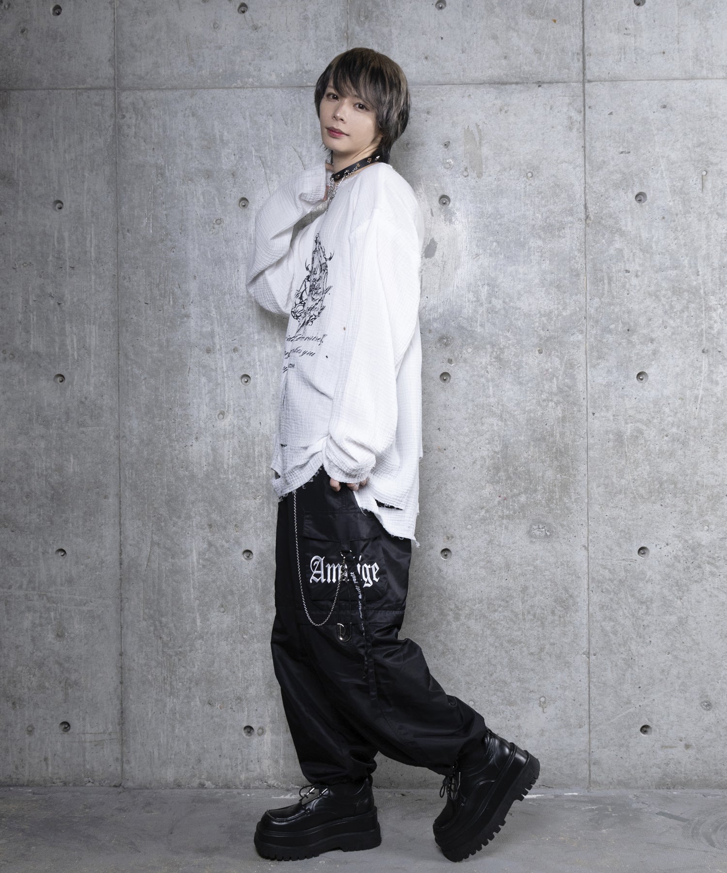 クロスロゴプリントダメージガーゼトップス