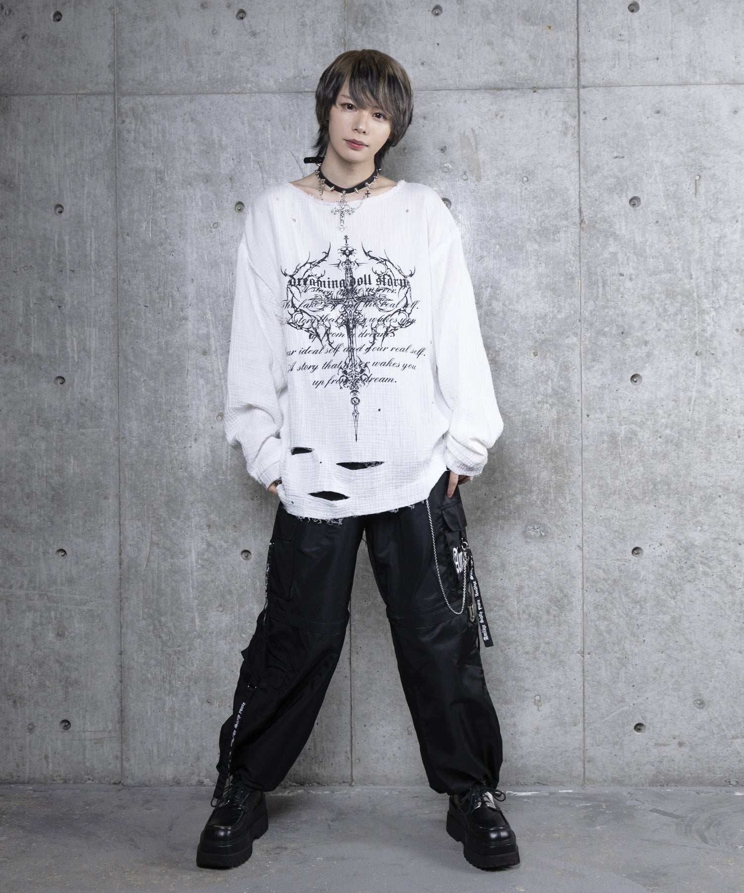 クロスロゴプリントダメージガーゼトップス