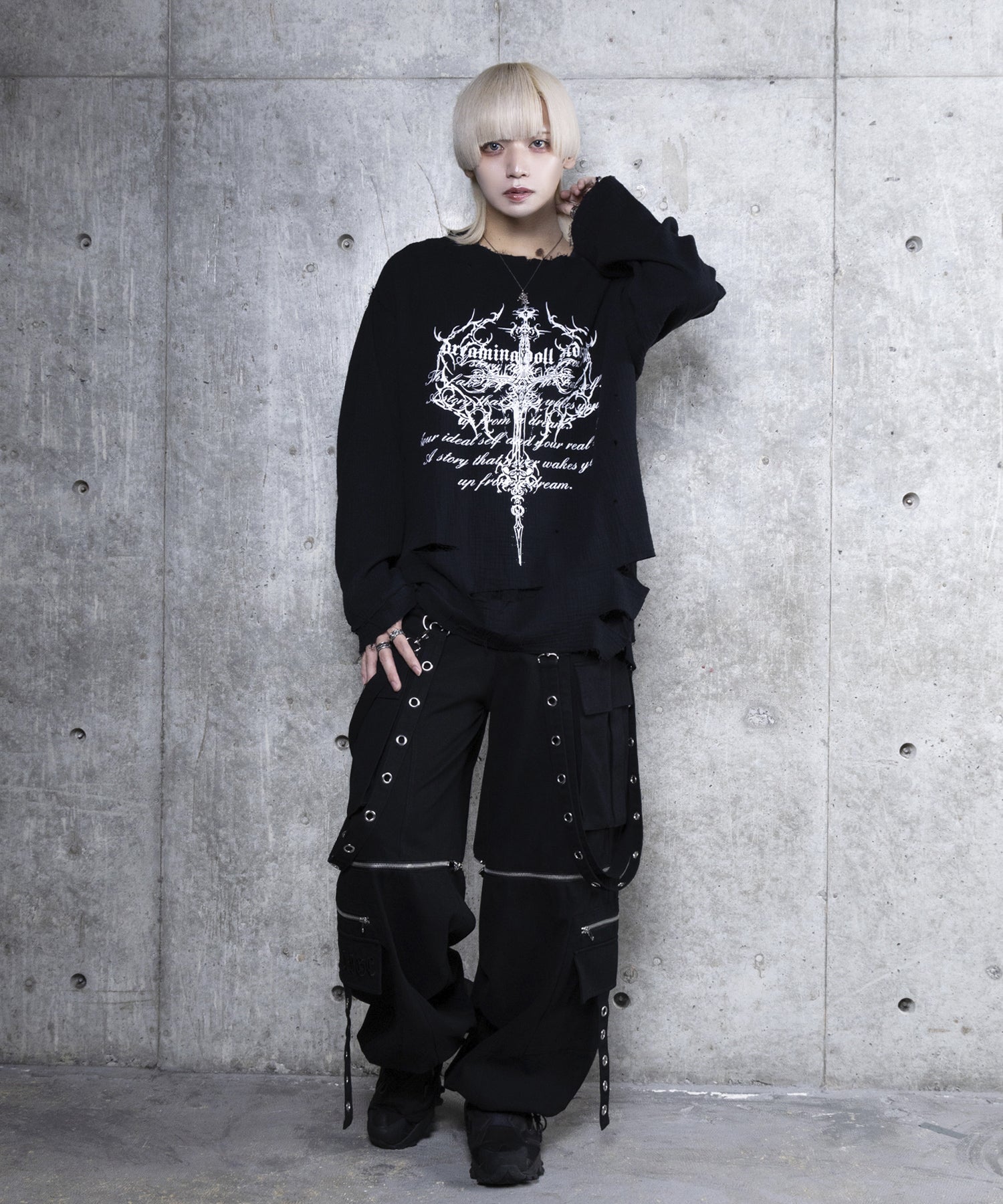 クロスロゴプリントダメージガーゼトップス