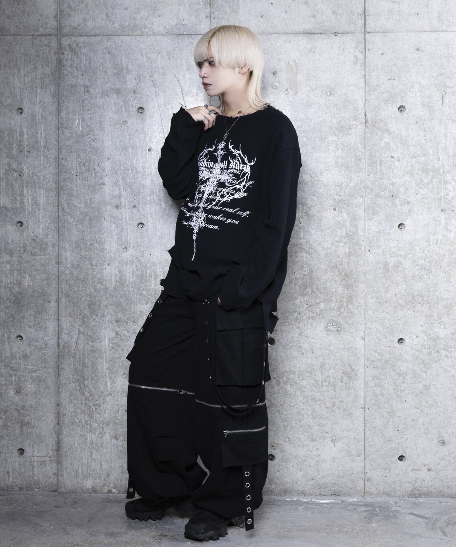 クロスロゴプリントダメージガーゼトップス