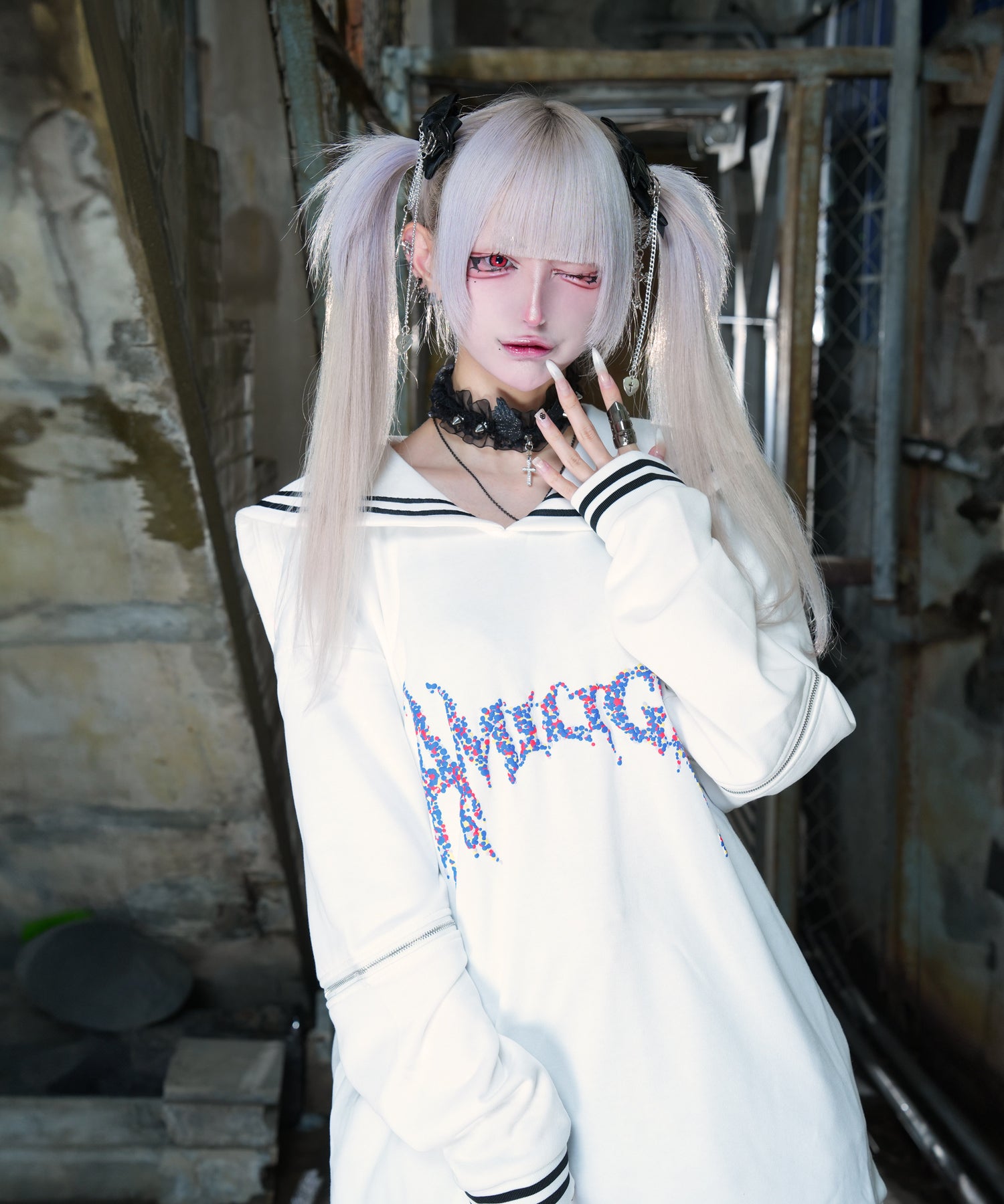 Amilige発泡プリントセーラーカラースウェット