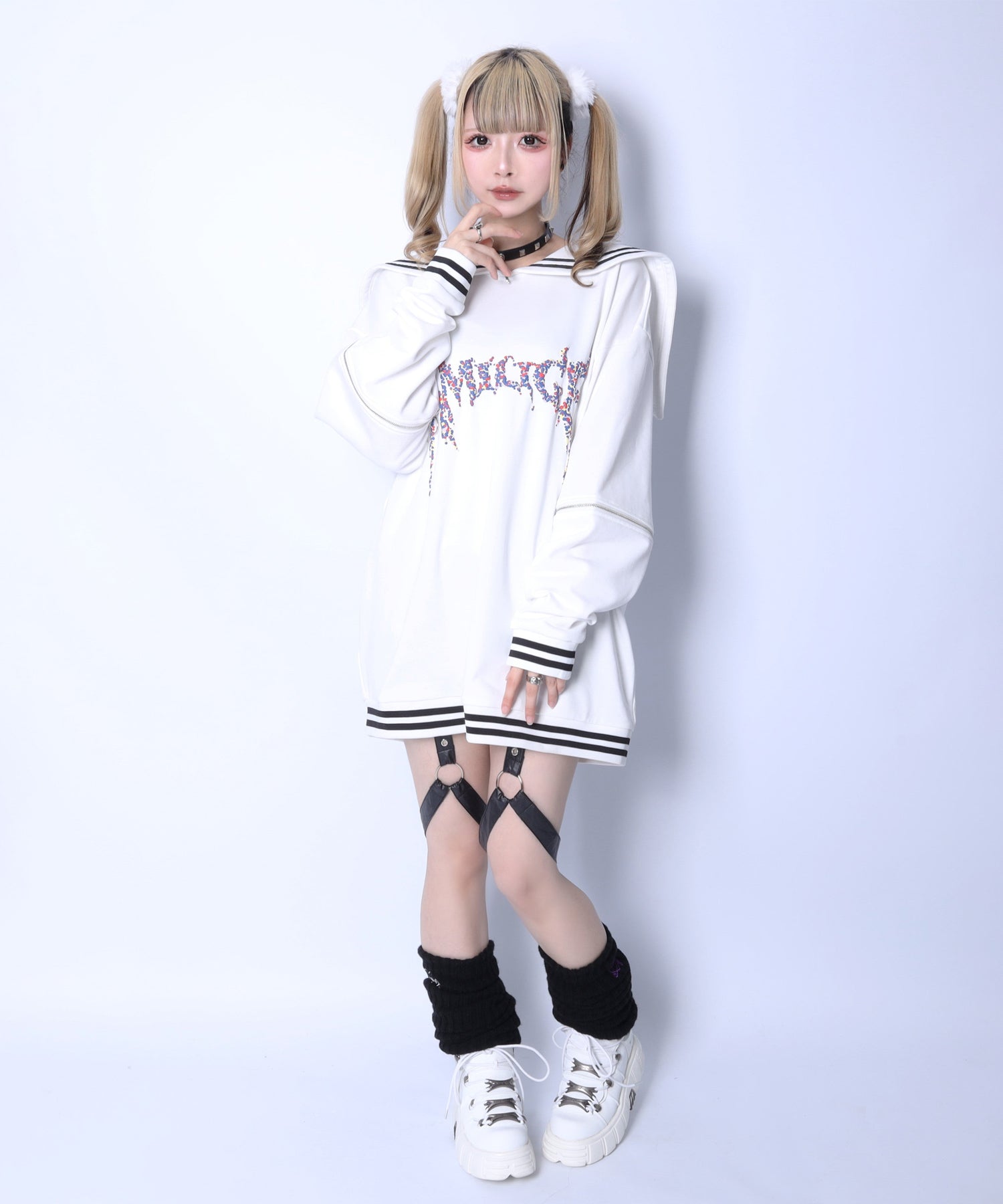 Amilige発泡プリントセーラーカラースウェット