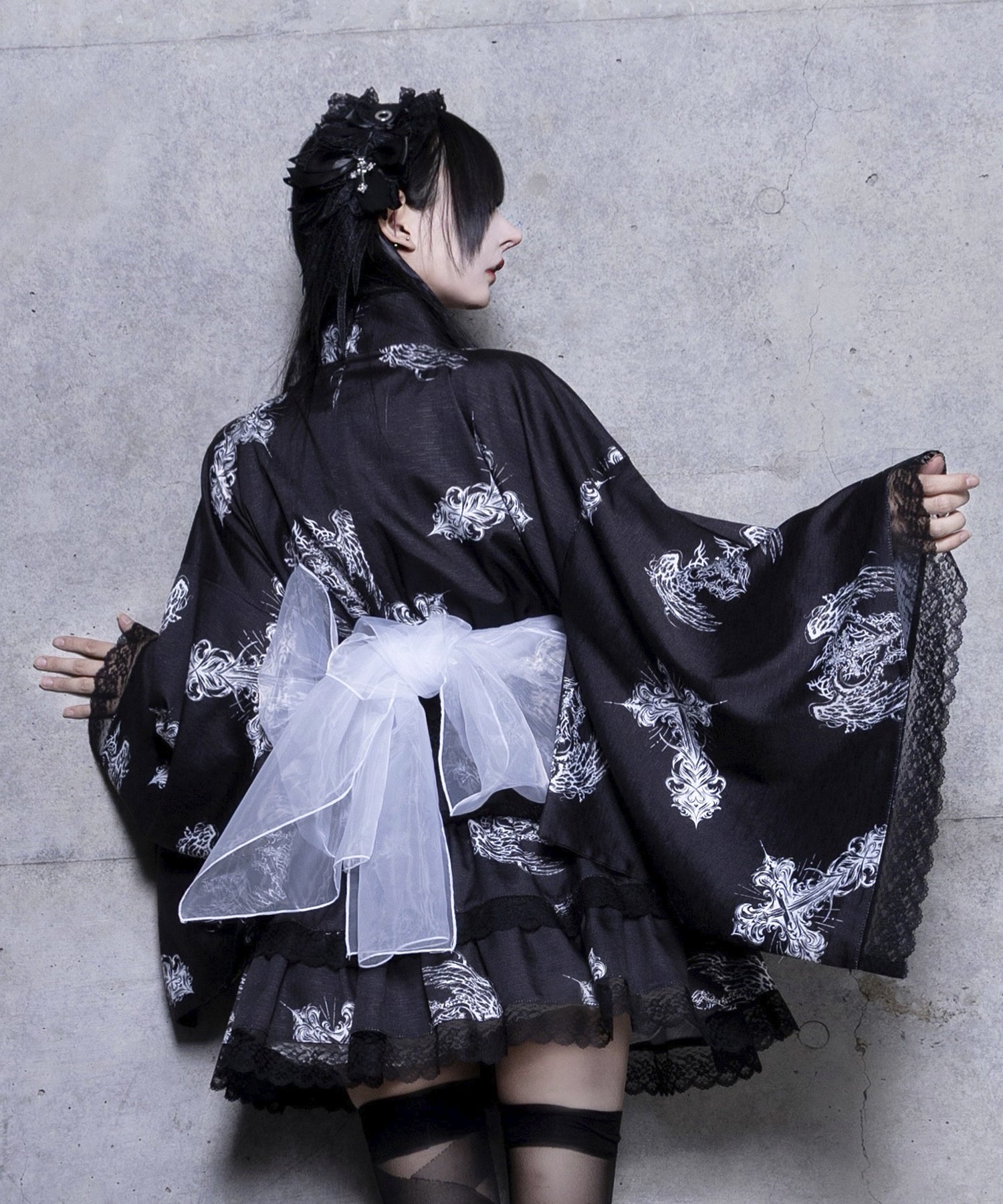 クロスハート羽総柄浴衣ワンピース+帯セット