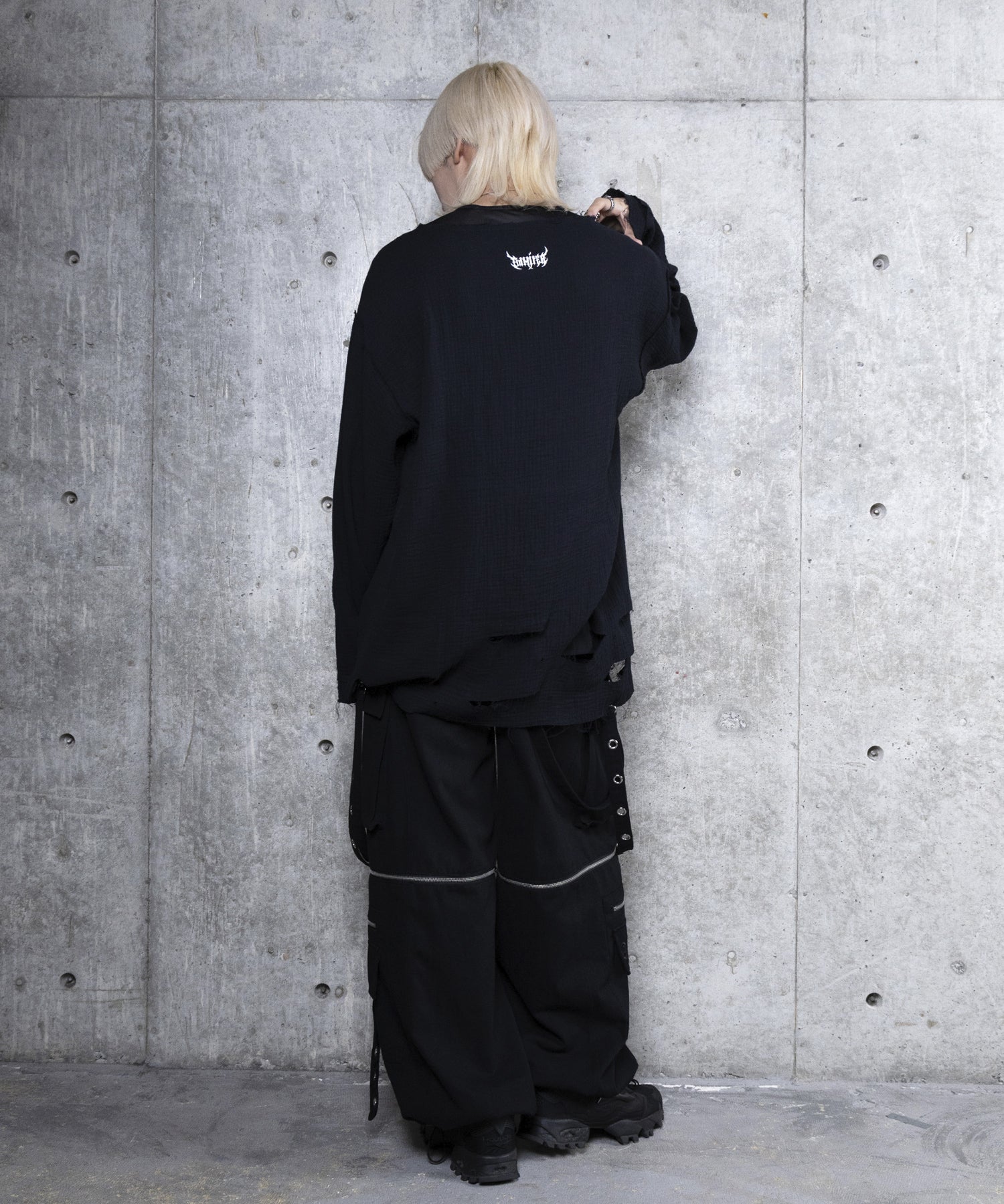 クロスロゴプリントダメージガーゼトップス