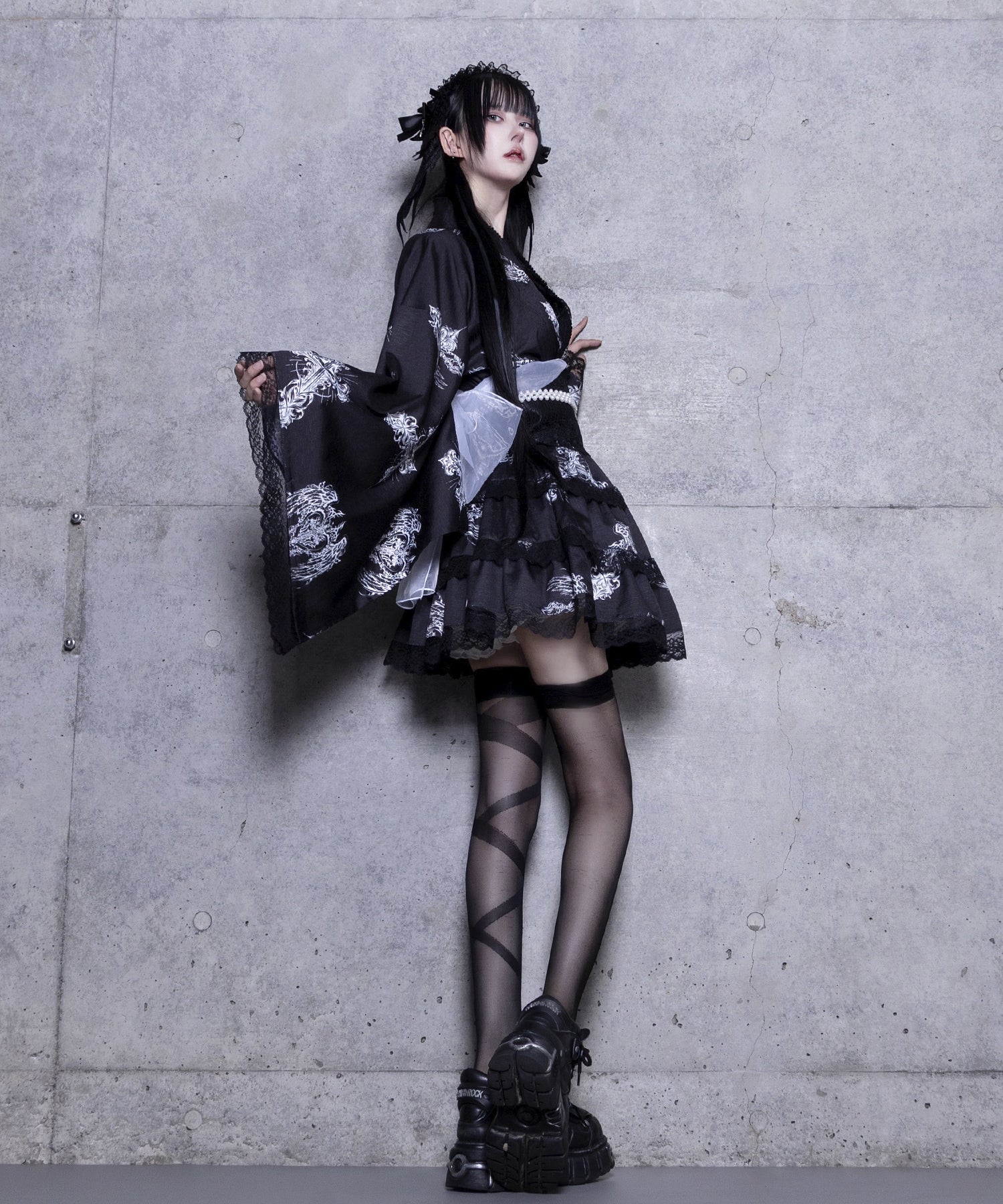 クロスハート羽総柄浴衣ワンピース+帯セット