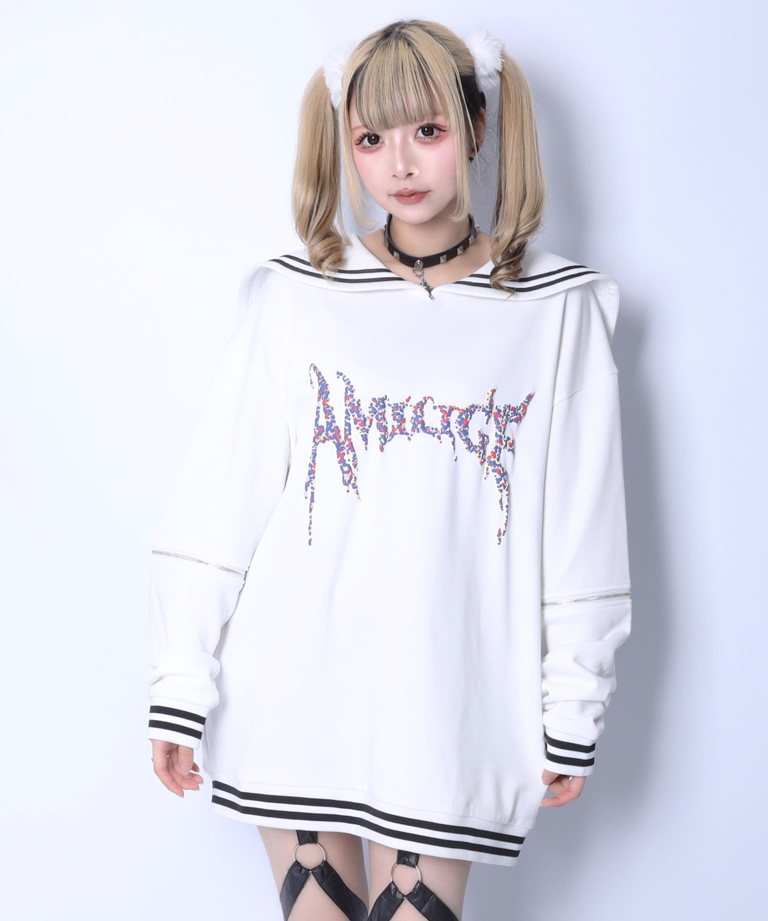 Amilige発泡プリントセーラーカラースウェット