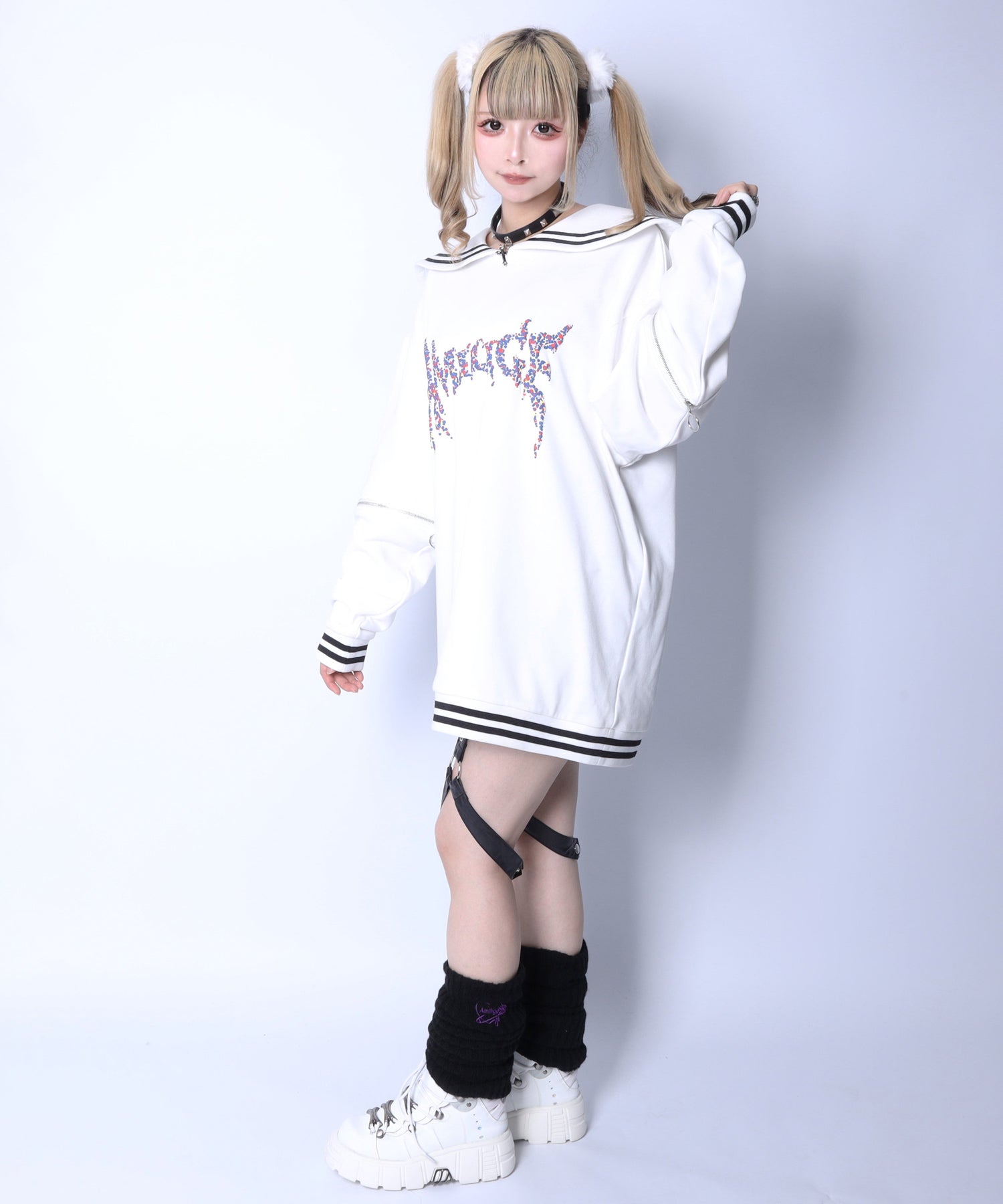 Amilige発泡プリントセーラーカラースウェット