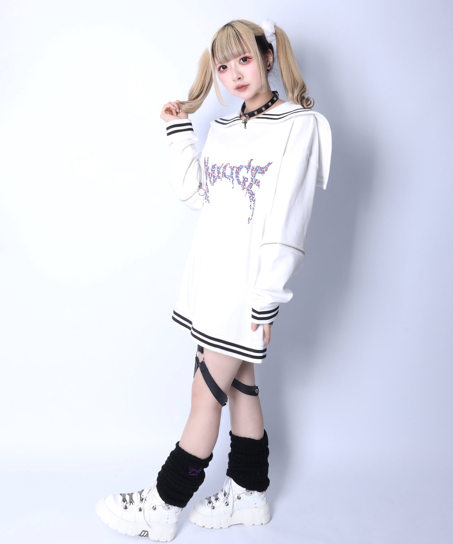 Amilige発泡プリントセーラーカラースウェット