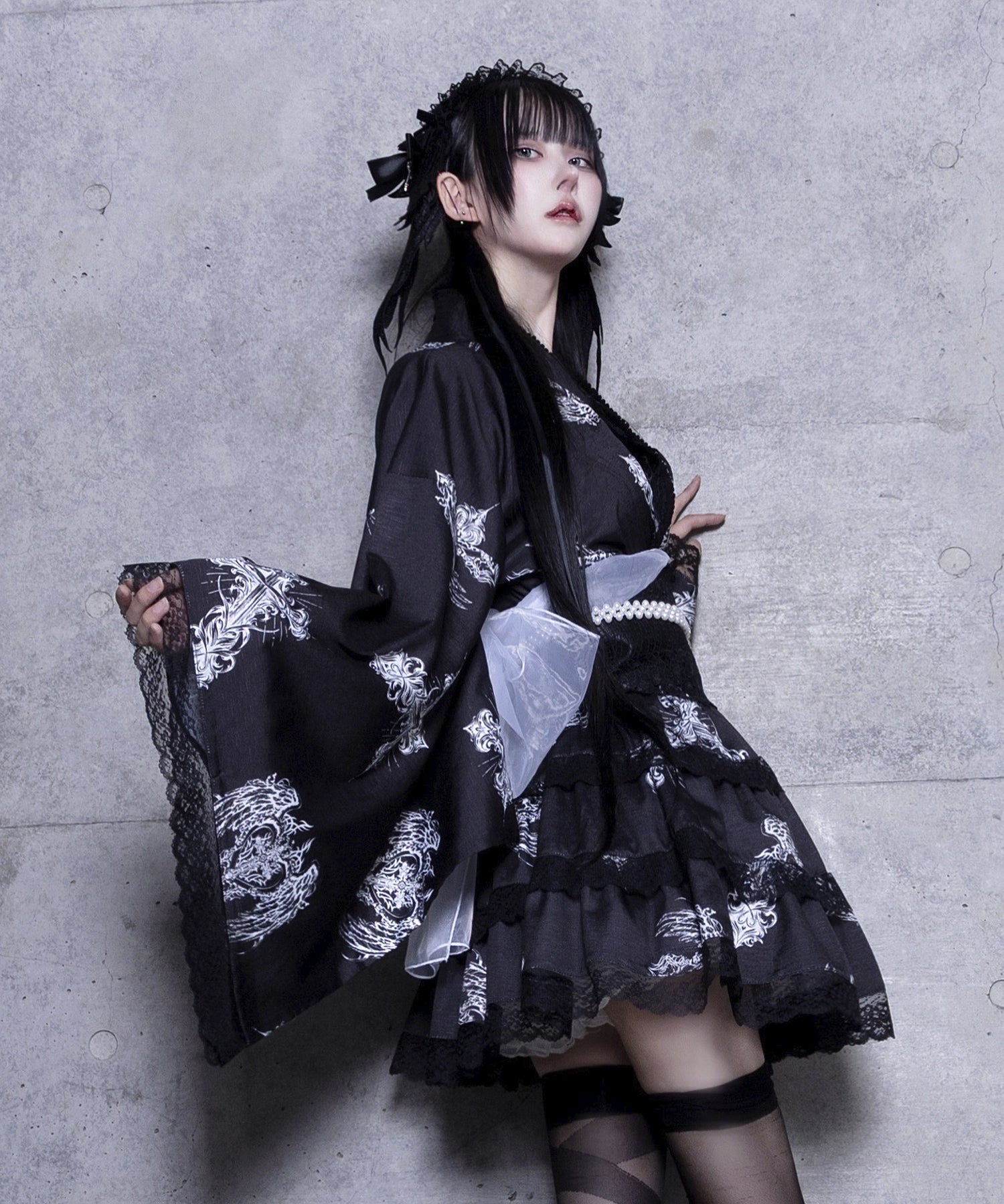 クロスハート羽総柄浴衣ワンピース+帯セット