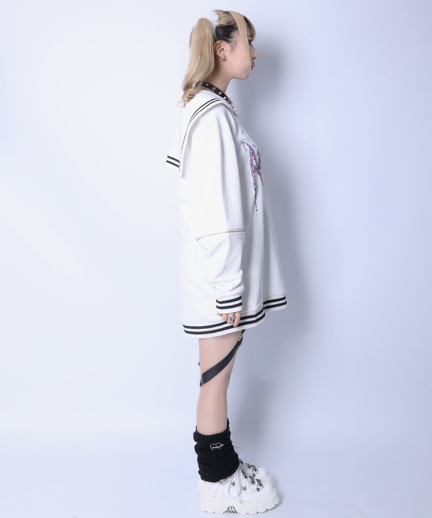 Amilige発泡プリントセーラーカラースウェット