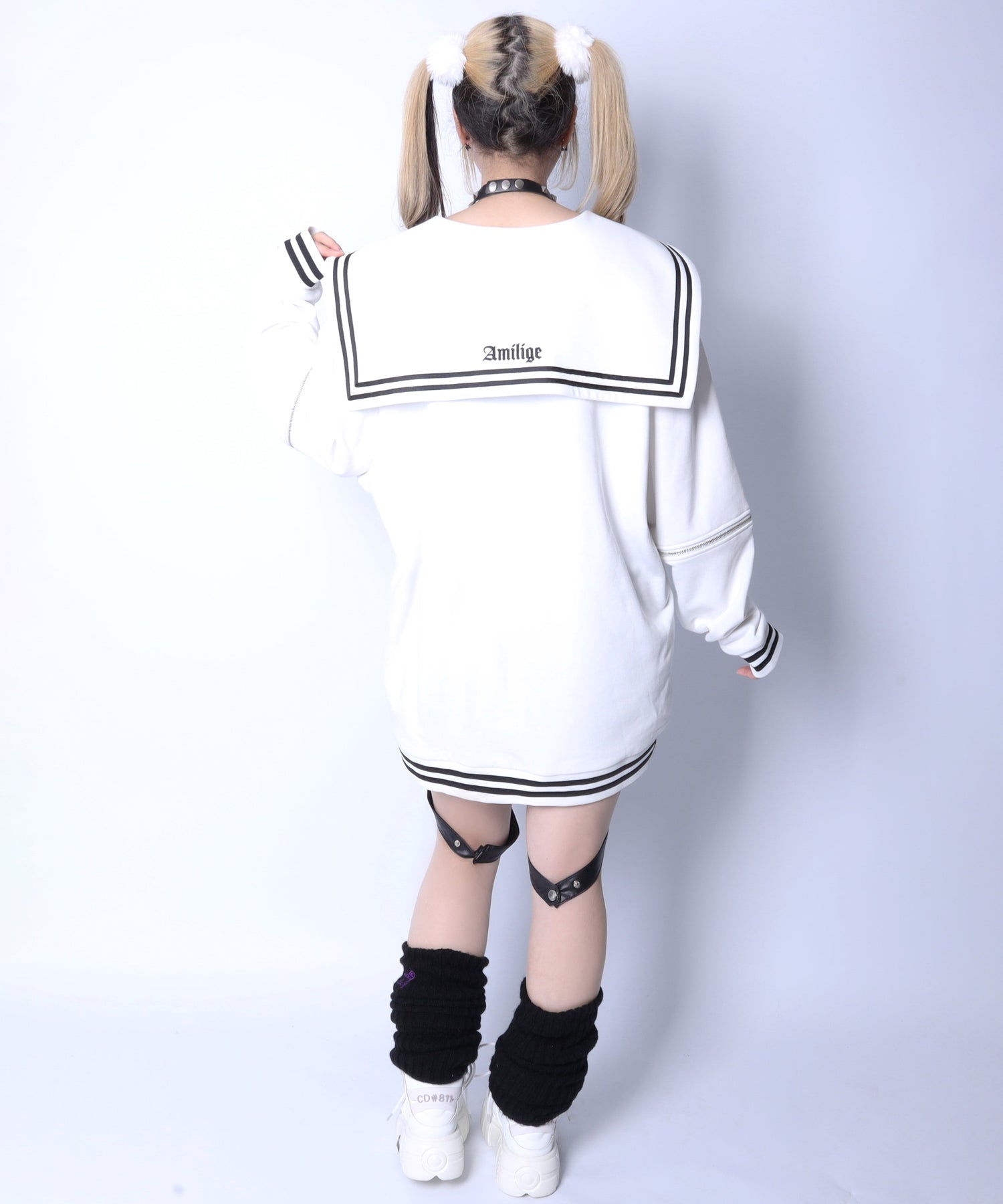 Amilige発泡プリントセーラーカラースウェット