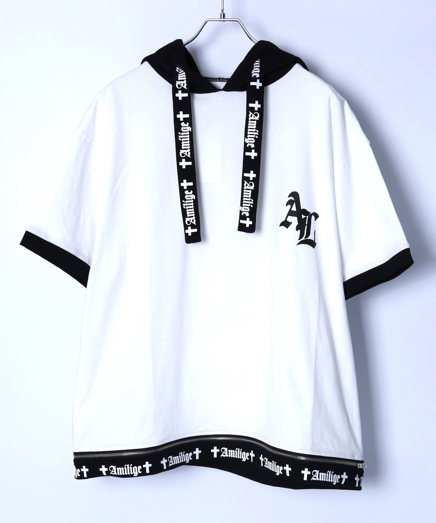 Amiligeロゴ裾ZIP半袖カットソーパーカー